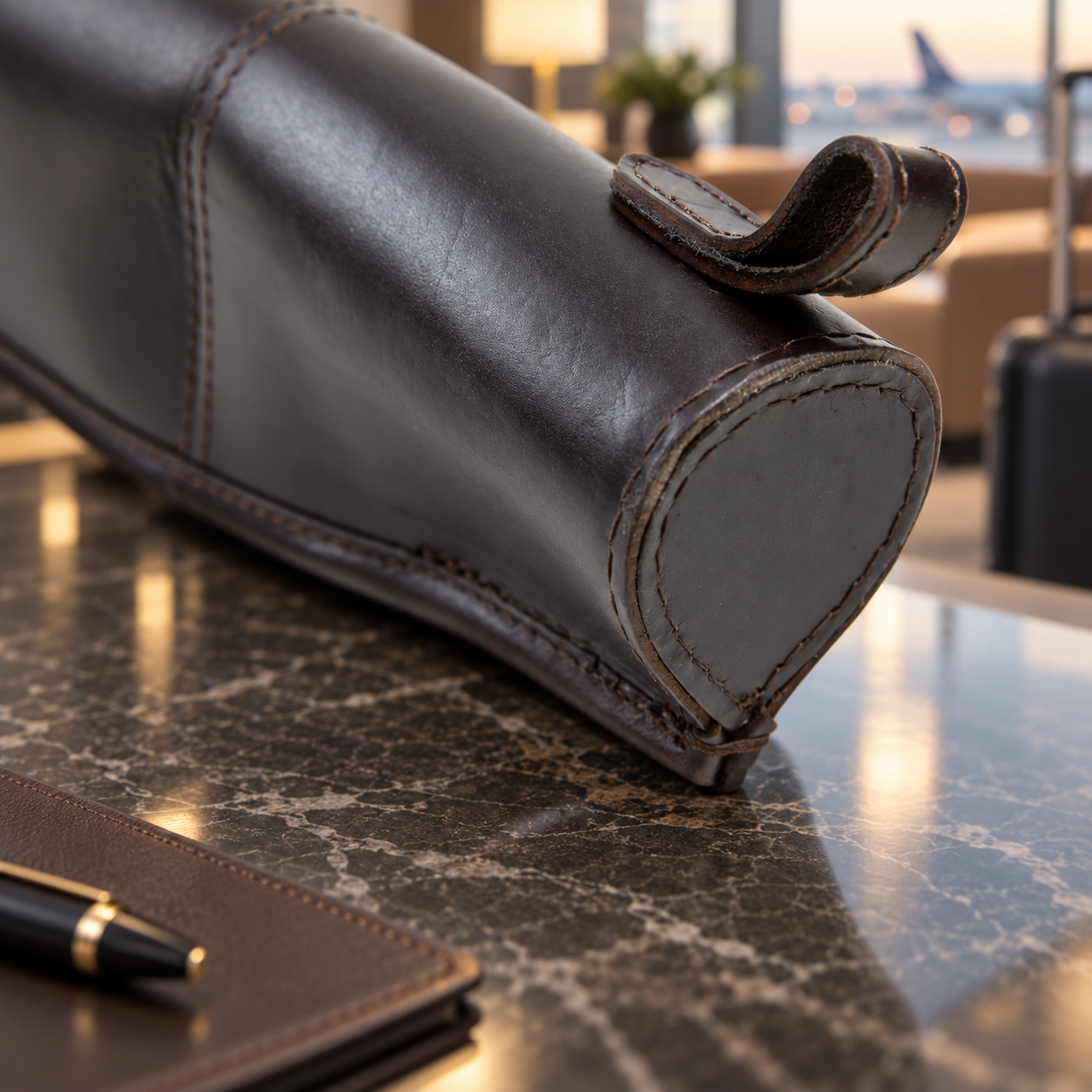 Dark Brown Leather Shotgun Slip – Buckle, Flap & Zip Gun Case up to 30"