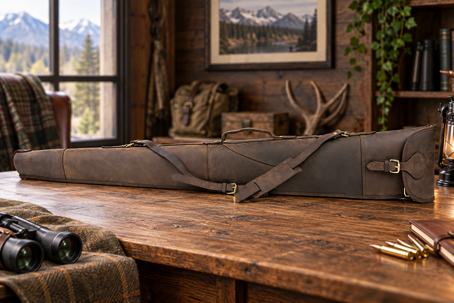 Devonshire Dark Leather Shotgun Slip – Buckle, Flap & Zip Gun Case up to 30"