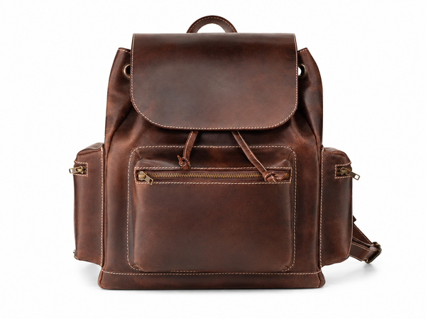 Full-Grain Buffalo Leather Drawstring Backpack with 15-Inch Laptop Sleeve
