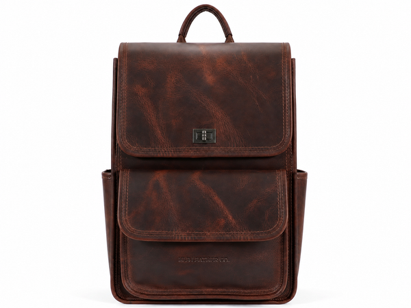 Structured Buffalo Leather Laptop Backpack with Turn-Lock Closure