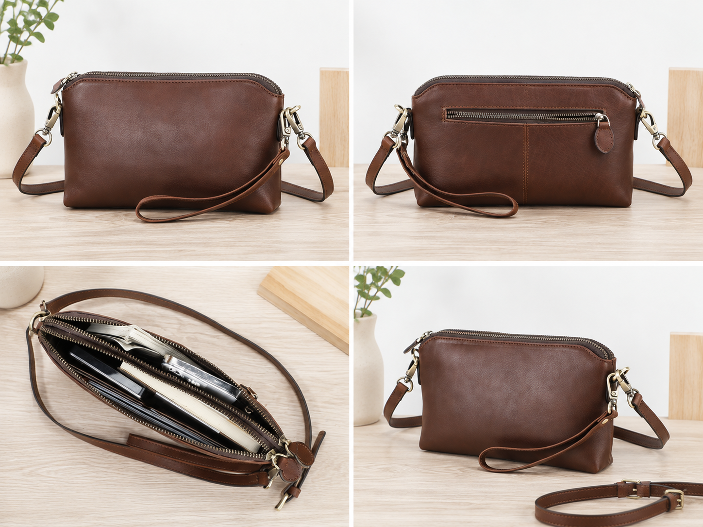 Women's Mini Leather Crossbody Clutch – 3-in-1 Shoulder, Wristlet & Phone Bag