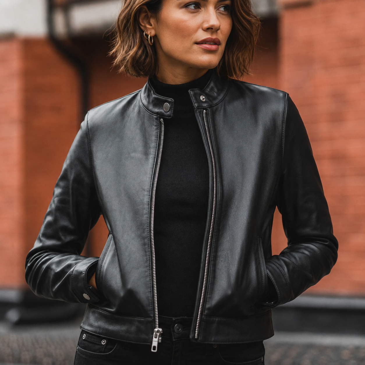 Women’s Black Lambskin Leather Racer Jacket