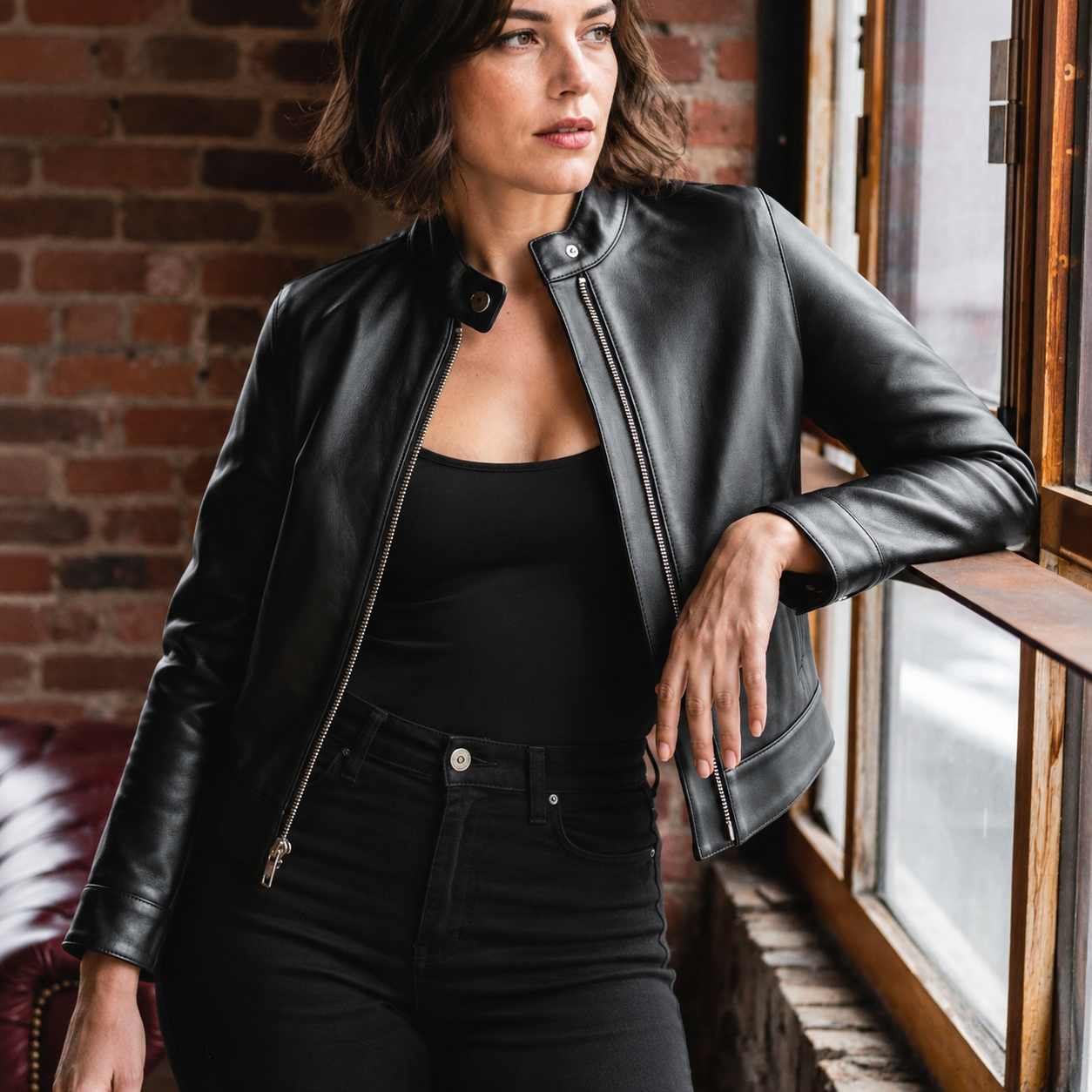 Women’s Black Lambskin Leather Racer Jacket