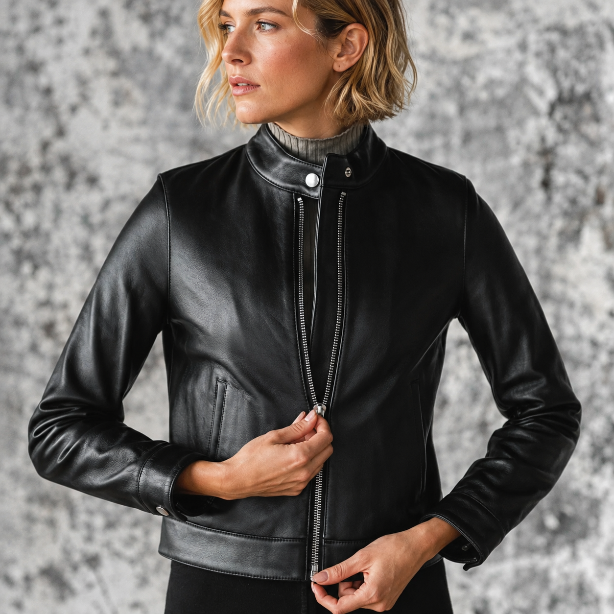Women’s Black Lambskin Leather Racer Jacket
