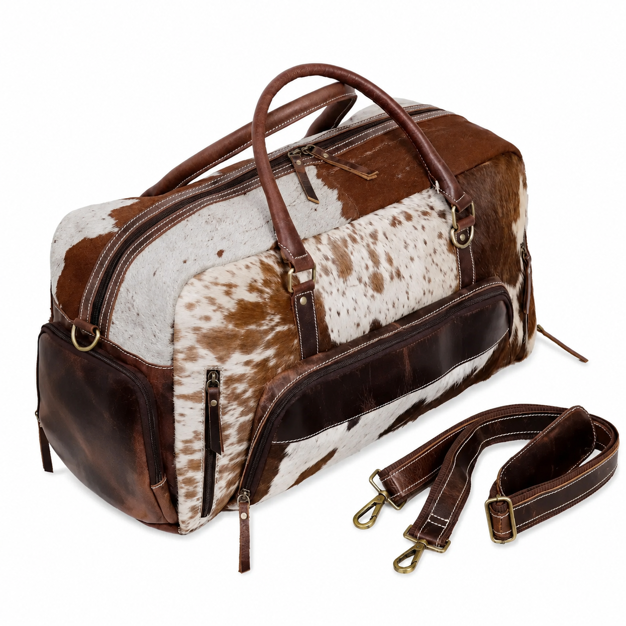 Premium Cowhide Leather Duffle Bag - Unisex Travel Weekender Bag