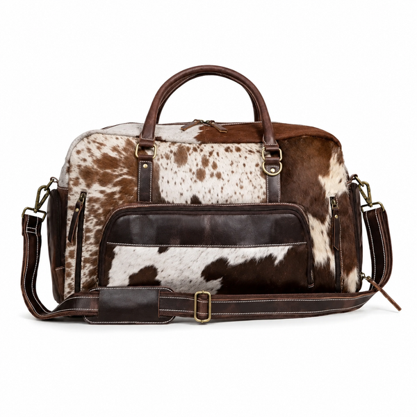Premium Cowhide Leather Duffle Bag - Unisex Travel Weekender Bag
