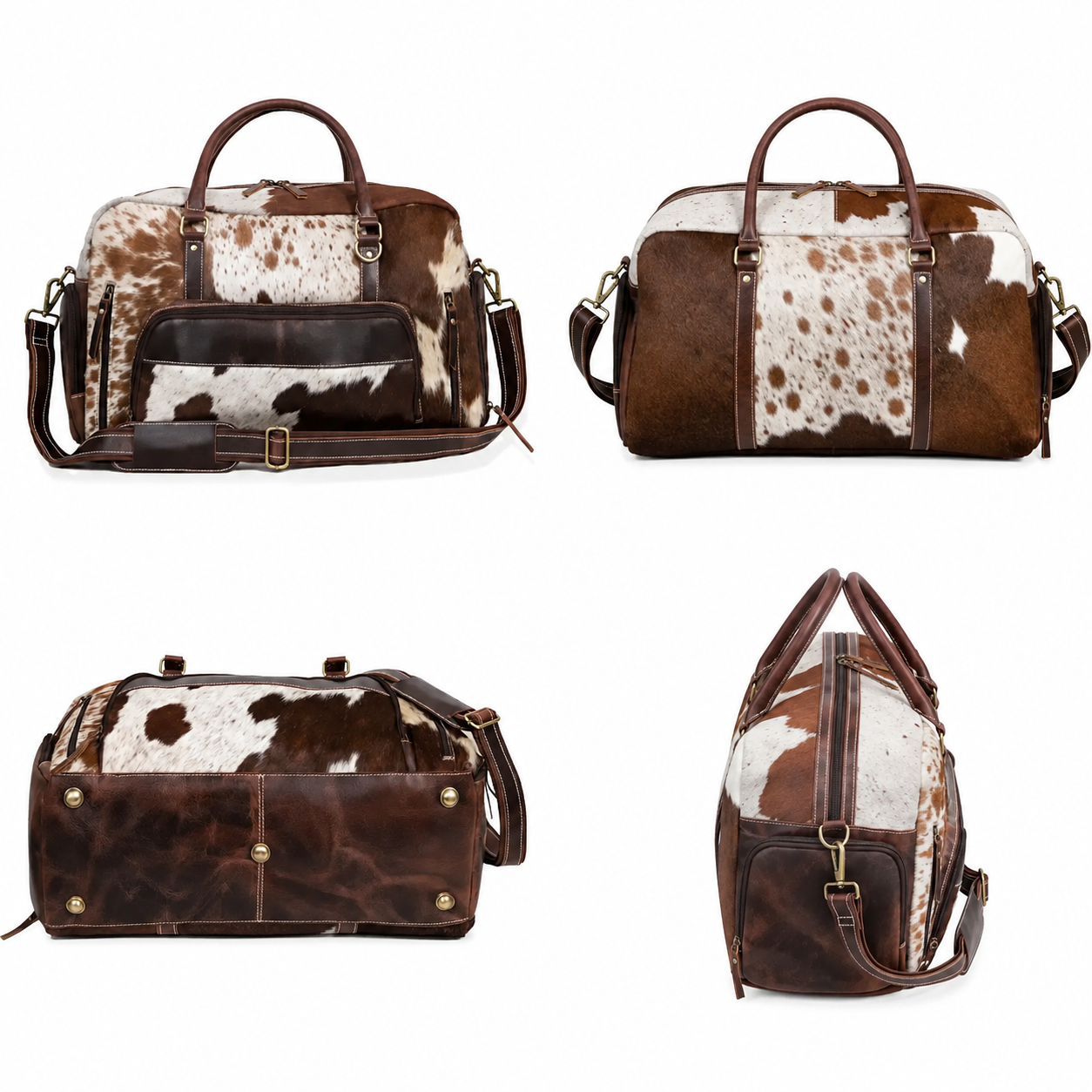 Premium Cowhide Leather Duffle Bag - Unisex Travel Weekender Bag