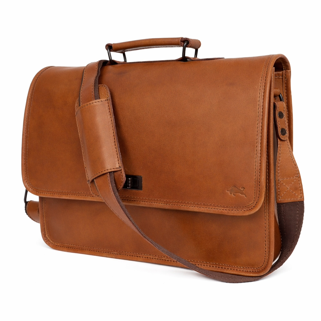 Parker Tan Leather Messenger Bag for Men