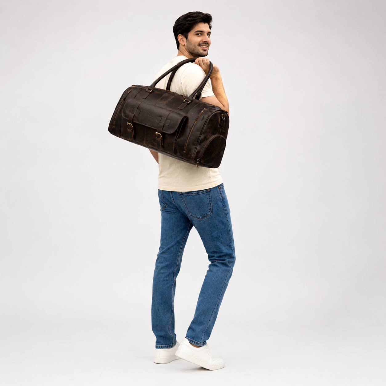 Denali Brown Shoe Leather Duffle Bag for Men
