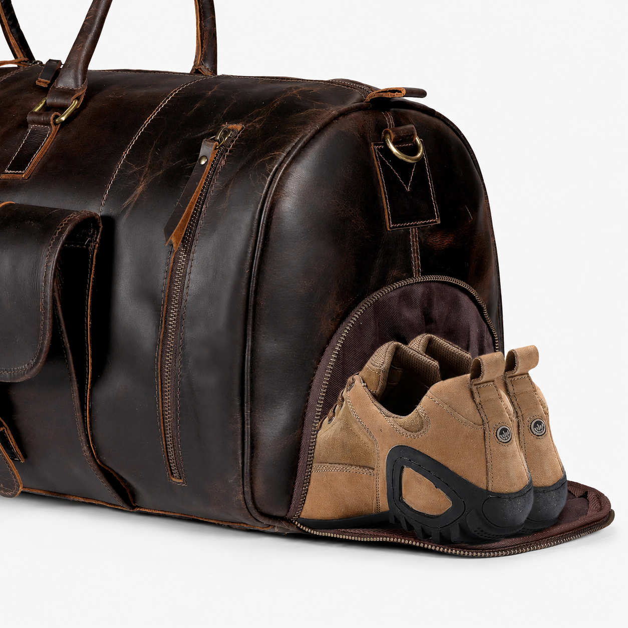 Denali Brown Shoe Leather Duffle Bag for Men