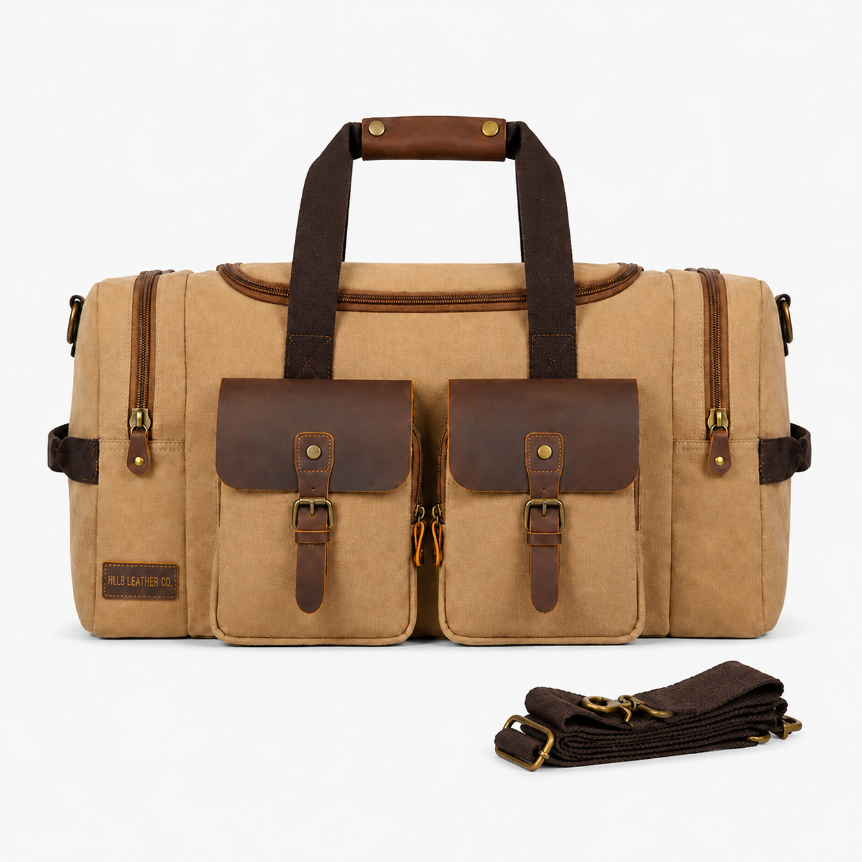 Canvas Cowhide Leather Duffel Bag