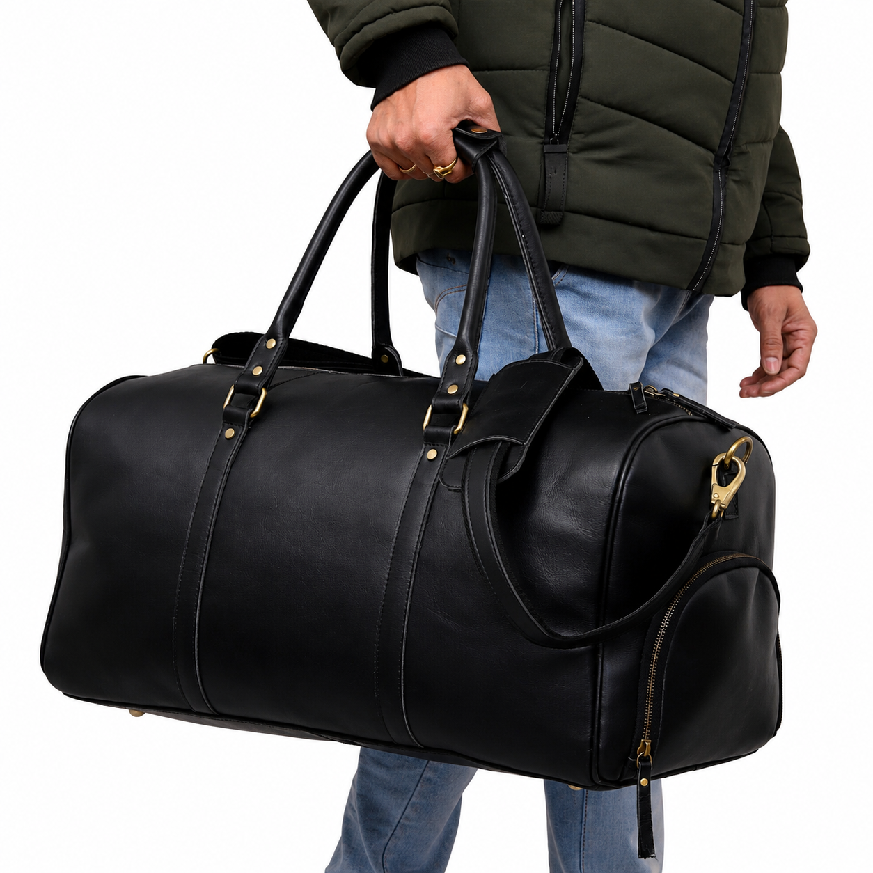 John Leather Duffel Bag - Black