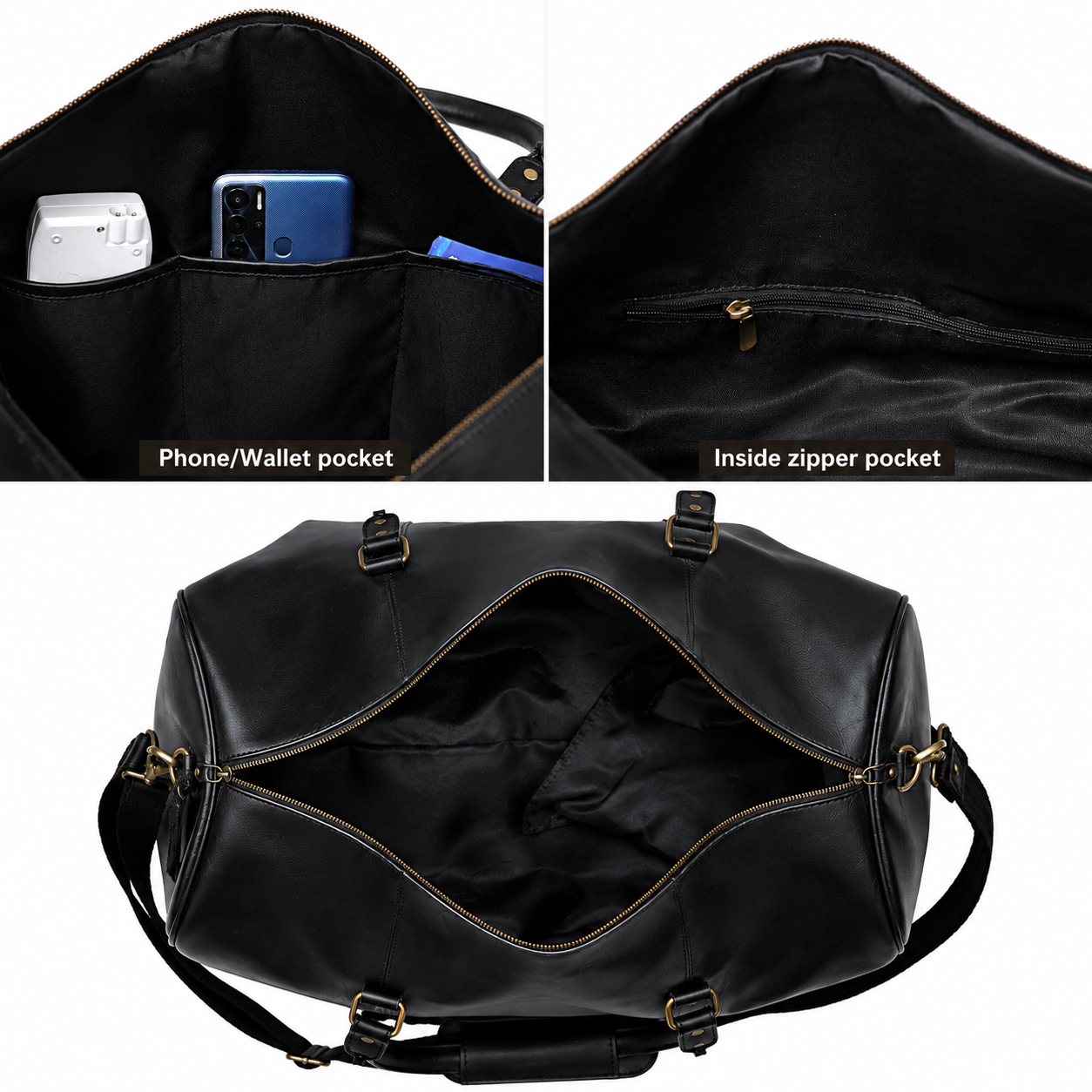 John Leather Duffel Bag - Black