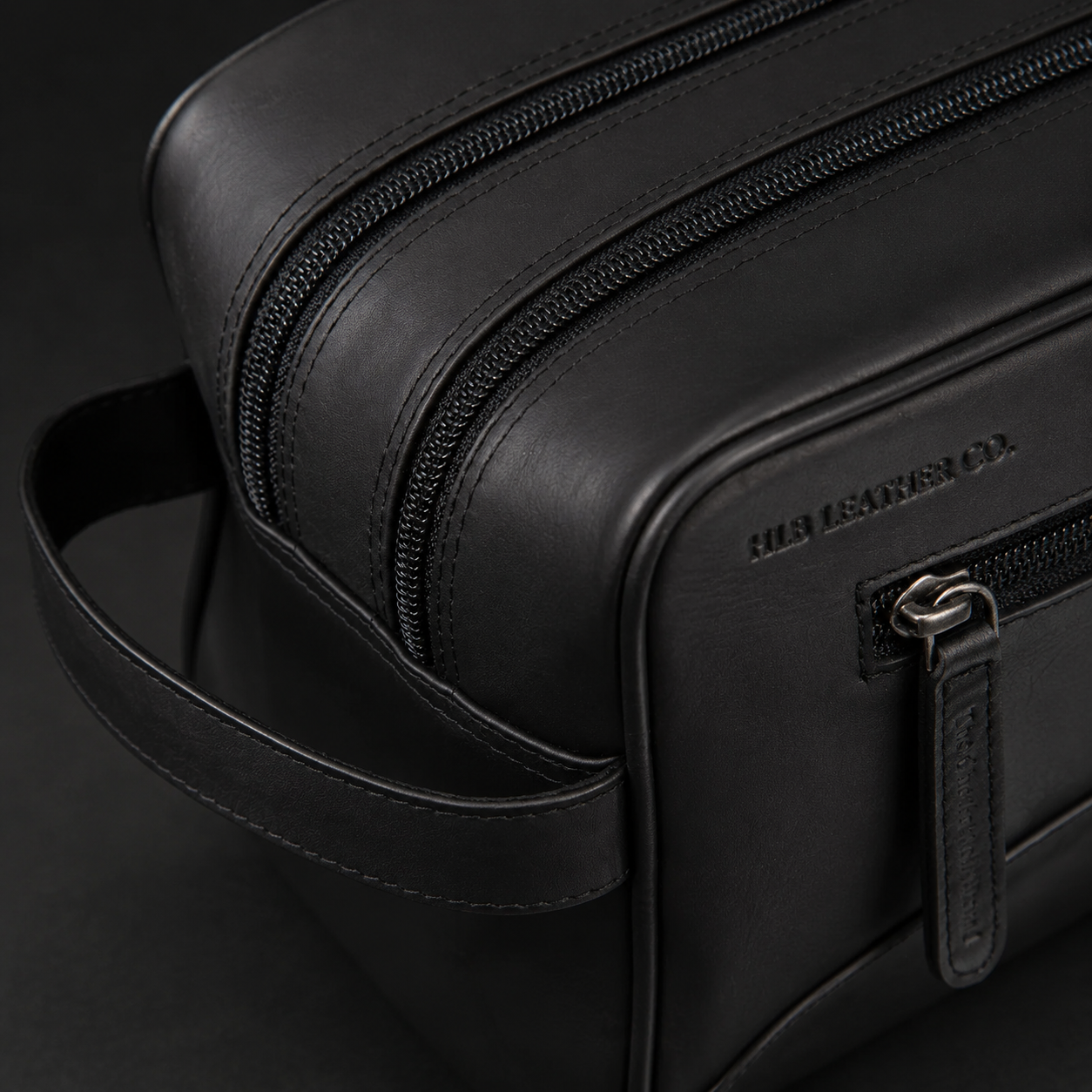 Black Wax Pull-Up Leather Toiletry Bag – Compact Travel Dopp Kit