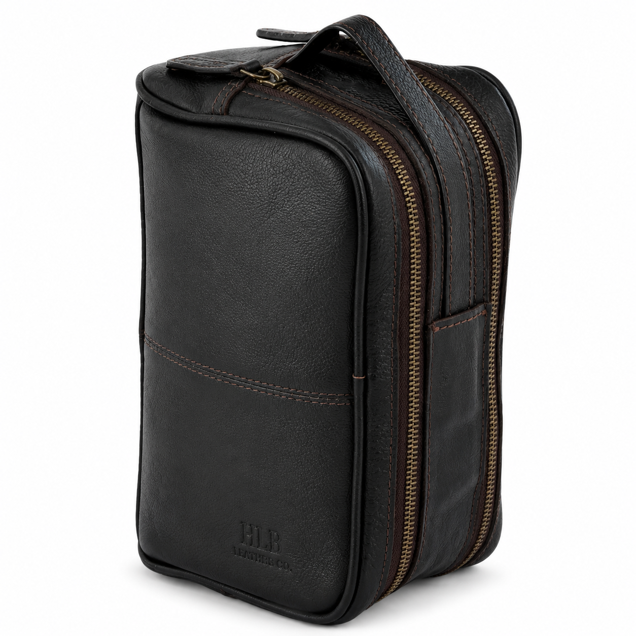 Brown Leather Wash Bag – Classic Dual Compartment Travel Organizer
