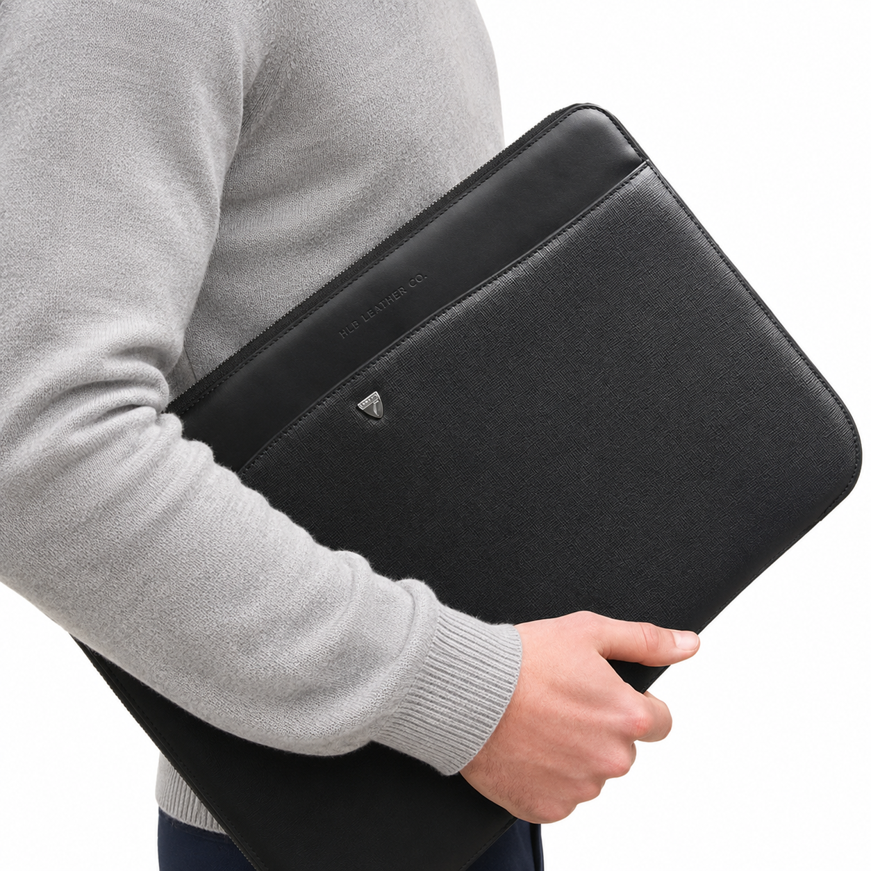 Black Saffiano 16-Inch Leather Laptop Folio Case – Executive Business Sleeve