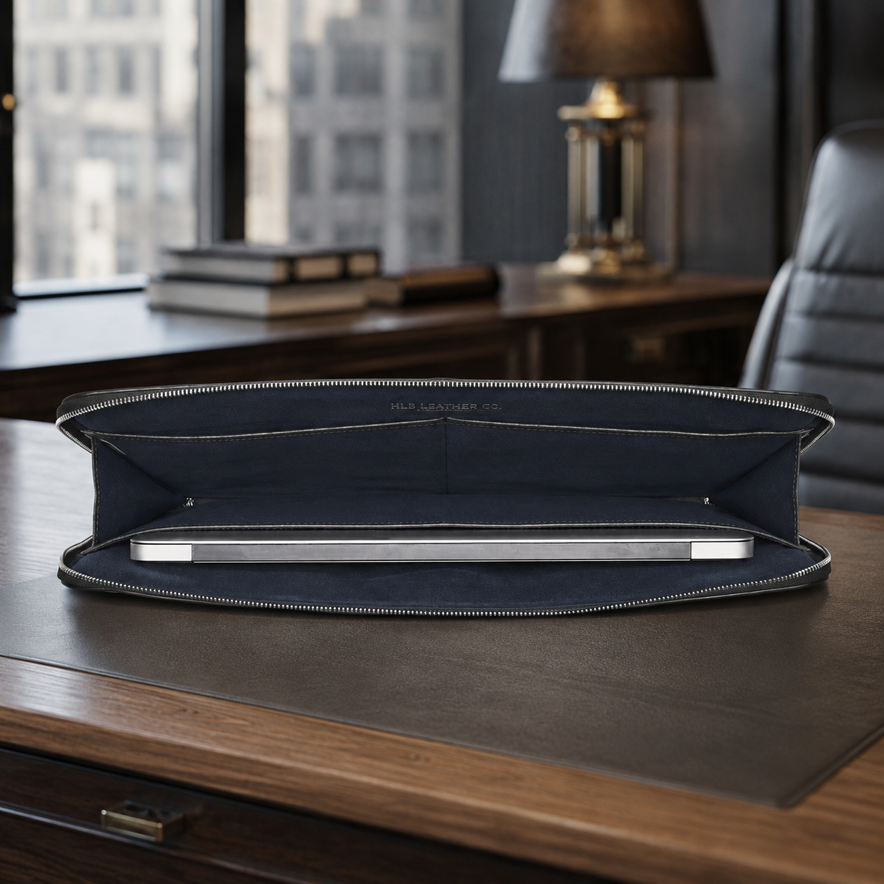 Black Saffiano 16-Inch Leather Laptop Folio Case – Executive Business Sleeve