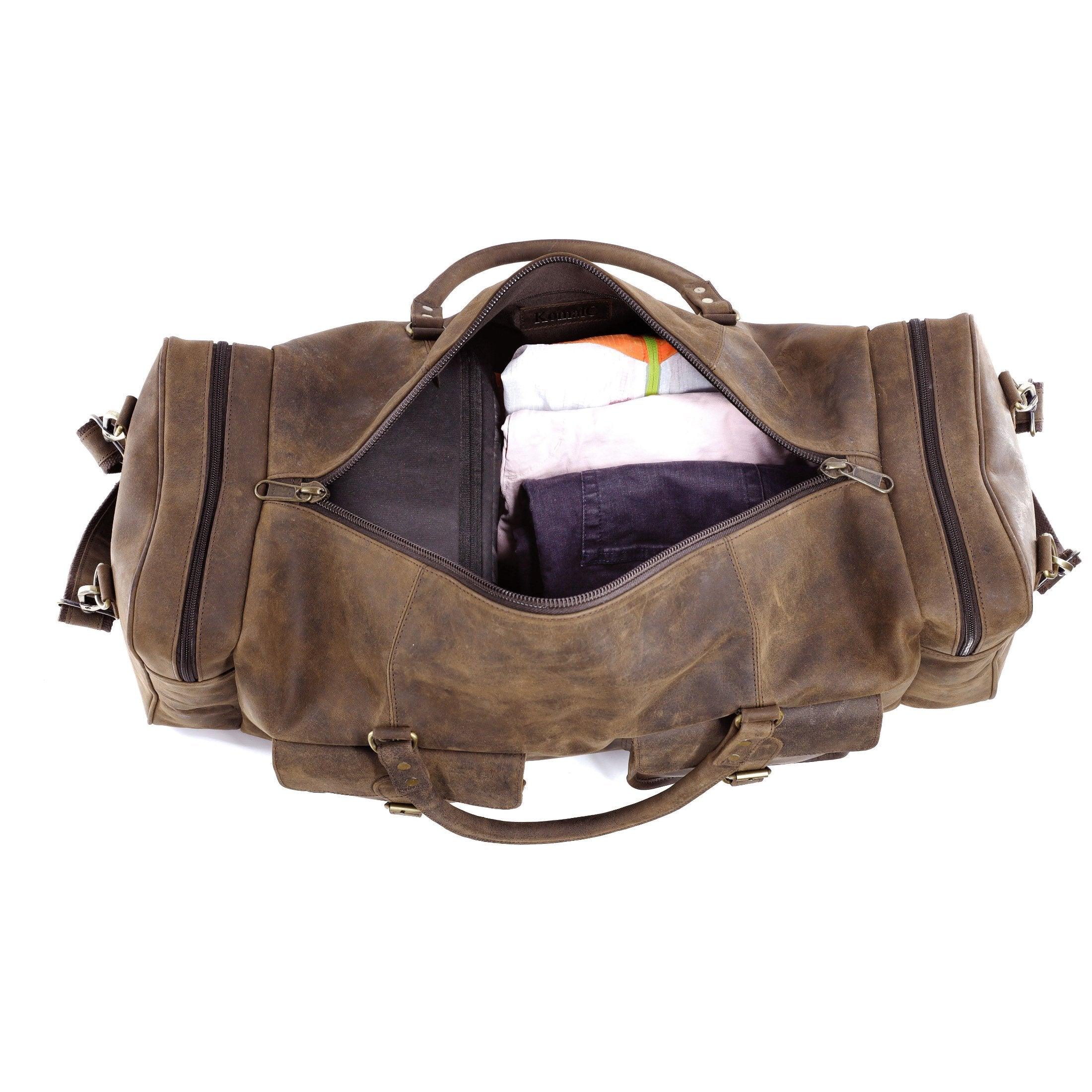 Leather Duffel Bag 28-Inch Large Travel Bag - Gym, Sports, Overnight, and Weekender Bag (Buffalo Distressed Tan)