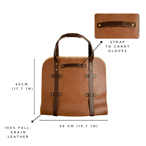 Handmade Full-Grain Leather Firewood Carrier