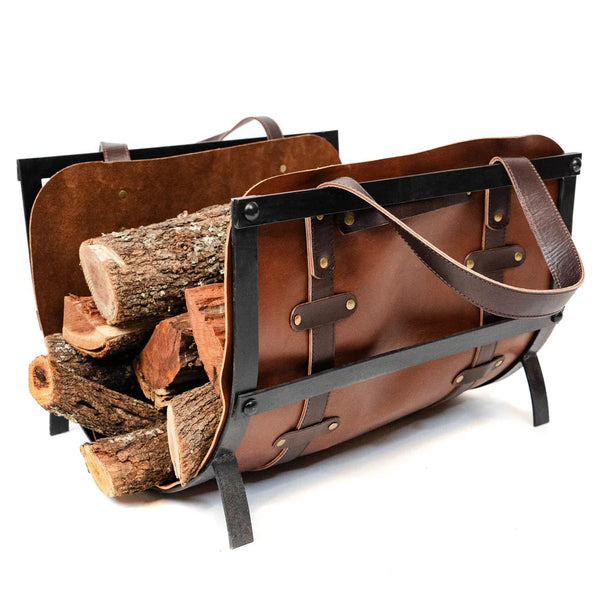 Handmade Full-Grain Leather Firewood Carrier