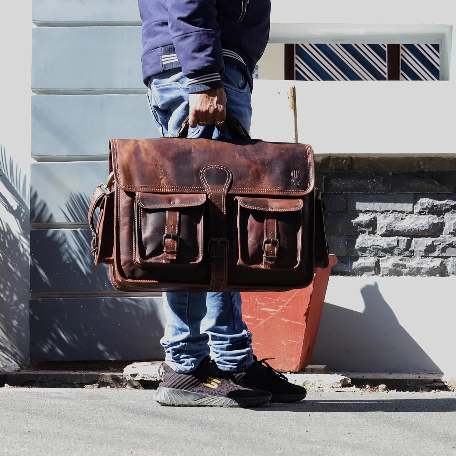 Full-Grain Leather Laptop Messenger Bag