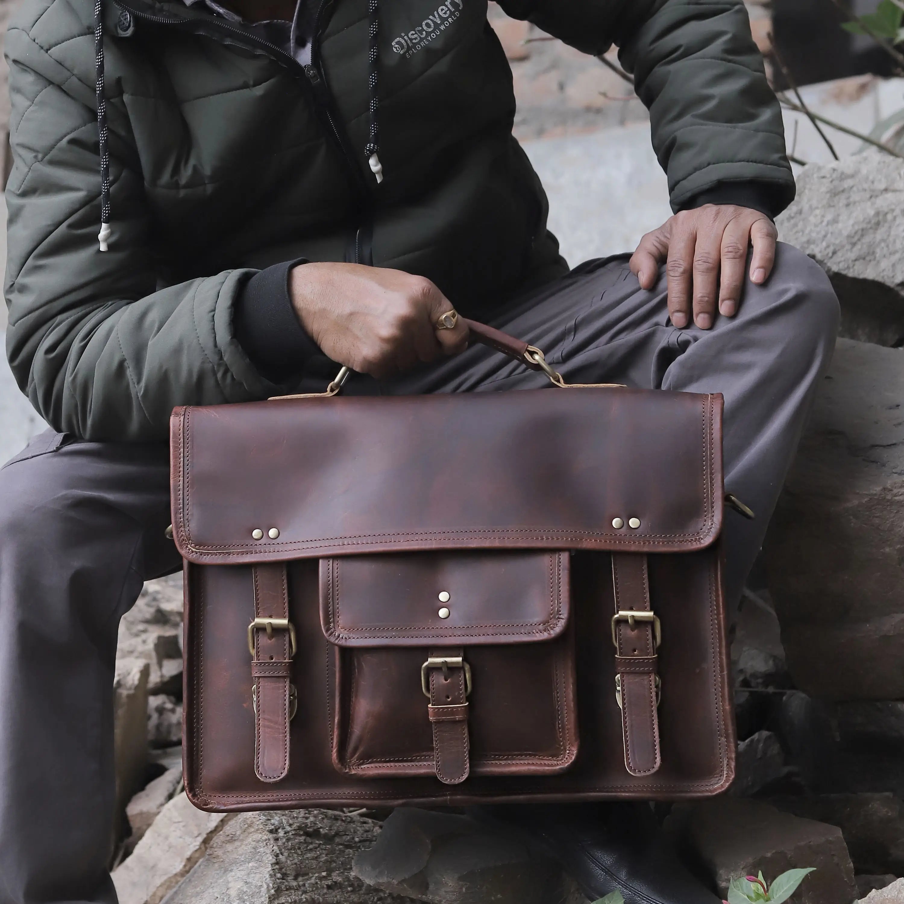 Vintage Buffalo Leather Laptop Messenger Bag