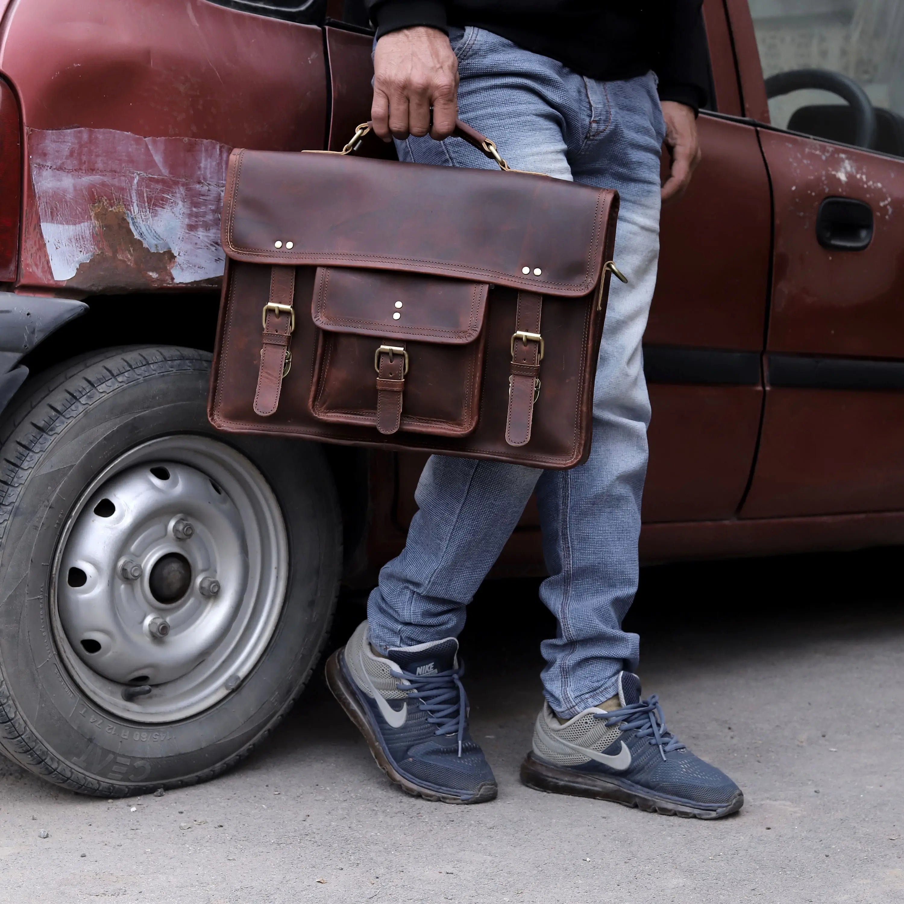 Vintage Buffalo Leather Laptop Messenger Bag