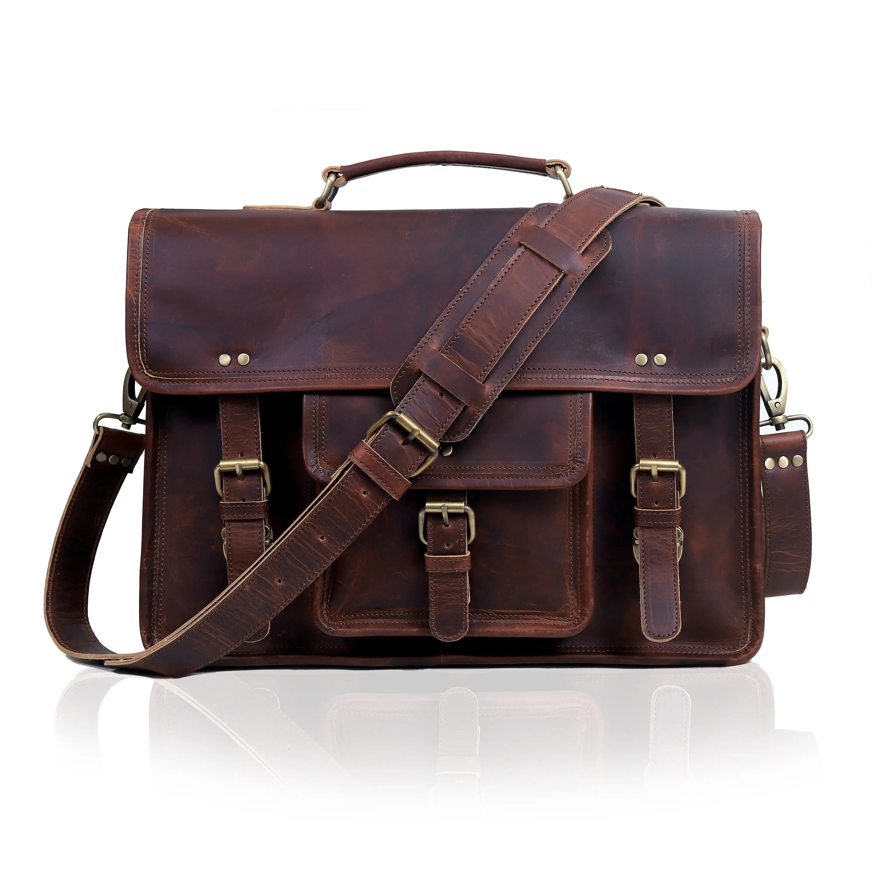 Vintage Buffalo Leather Laptop Messenger Bag