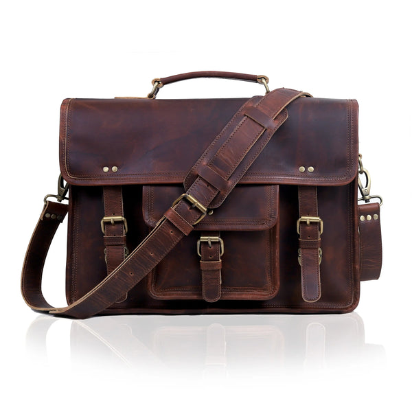Vintage Buffalo Leather Laptop Messenger Bag