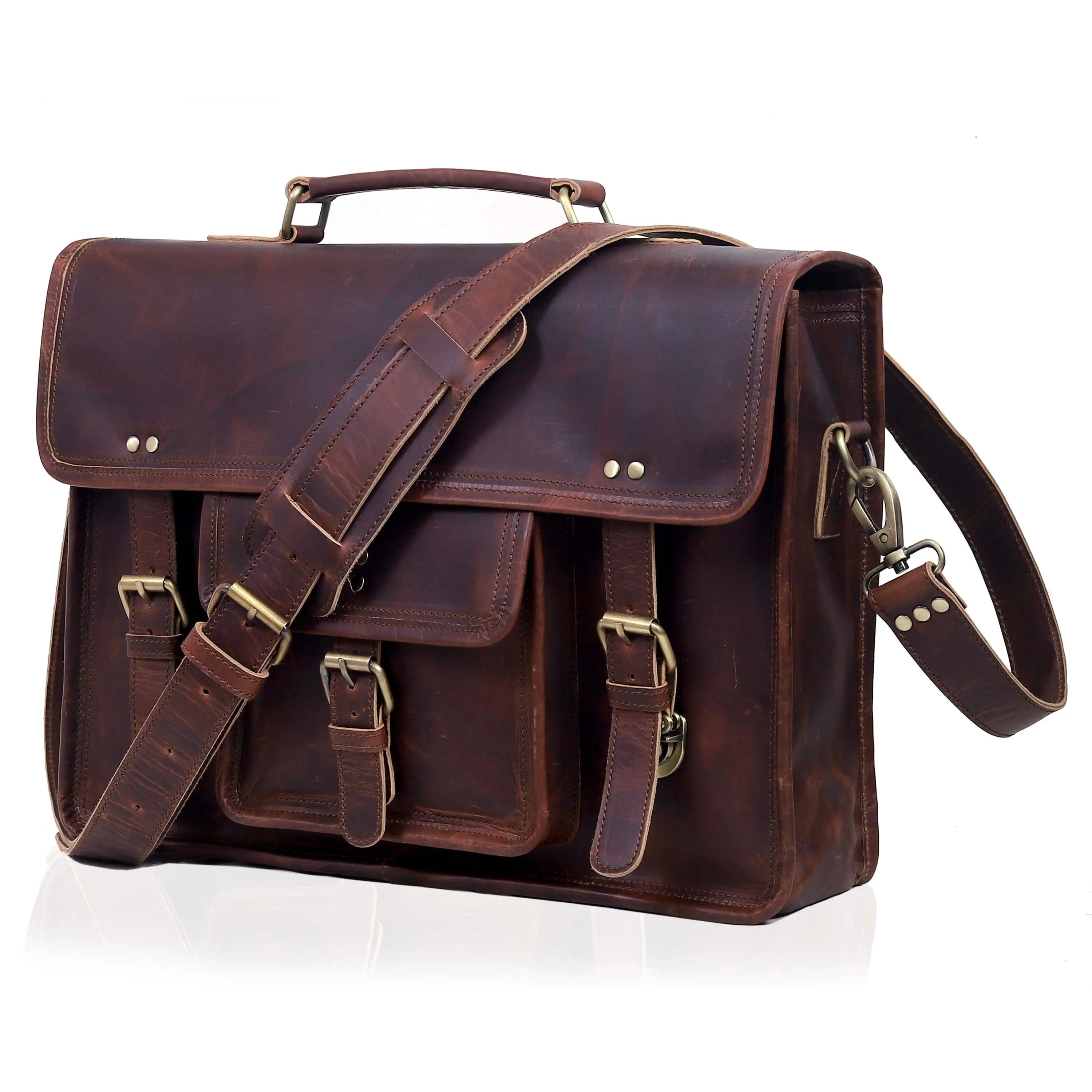 Vintage Buffalo Leather Laptop Messenger Bag