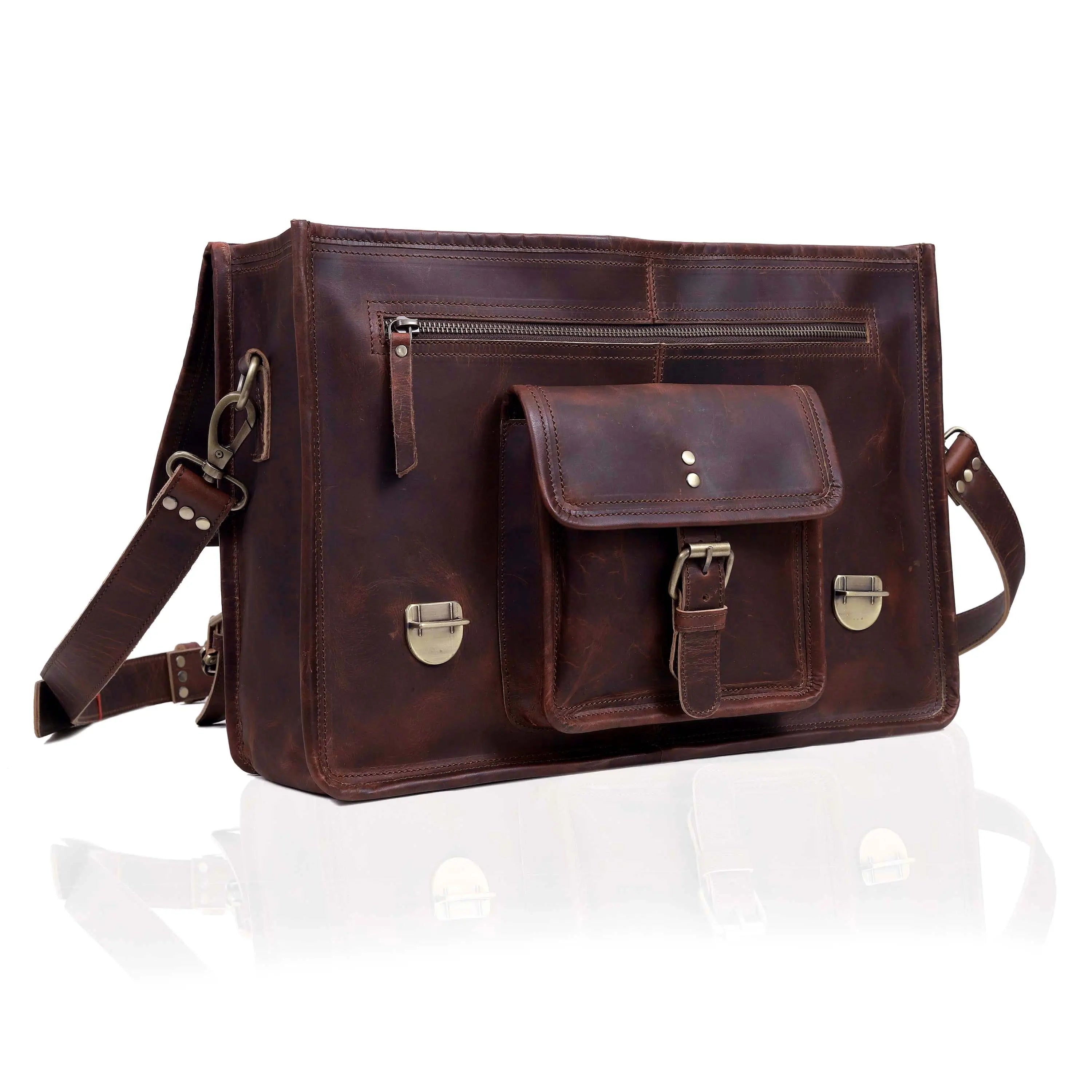 Vintage Buffalo Leather Laptop Messenger Bag