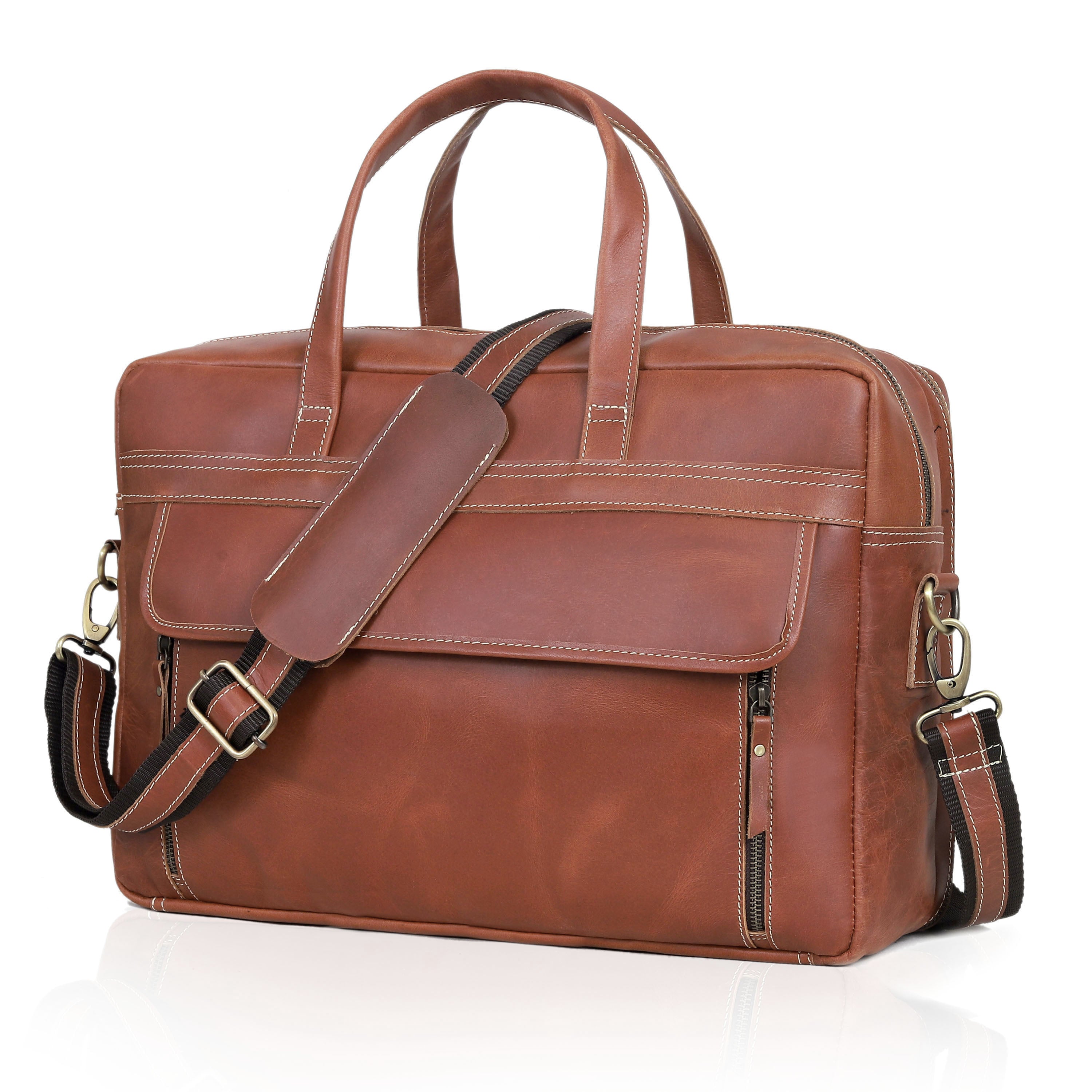 Tan Fresno Laptop Leather Briefcase