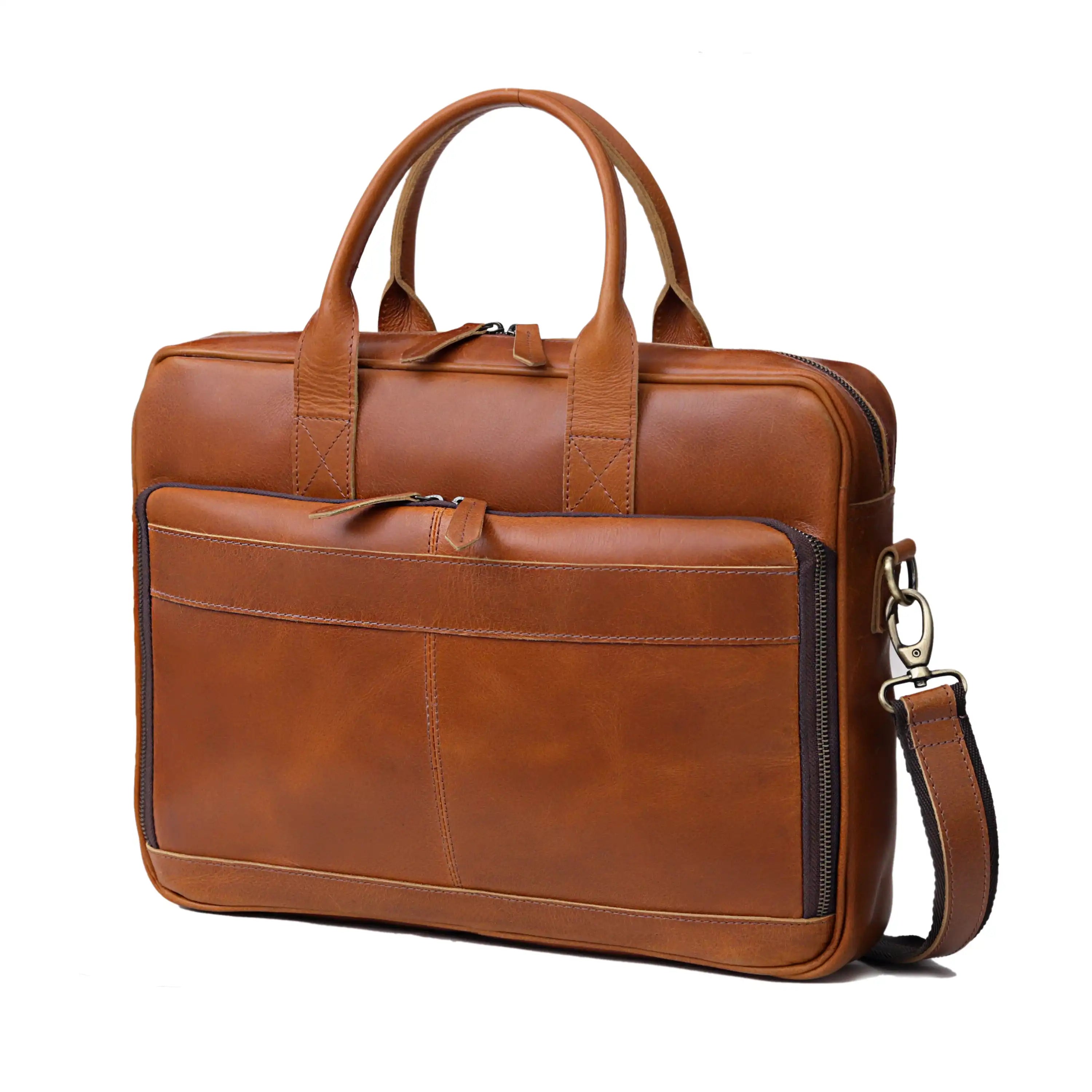 Austin Laptop Leather Briefcase - Tan