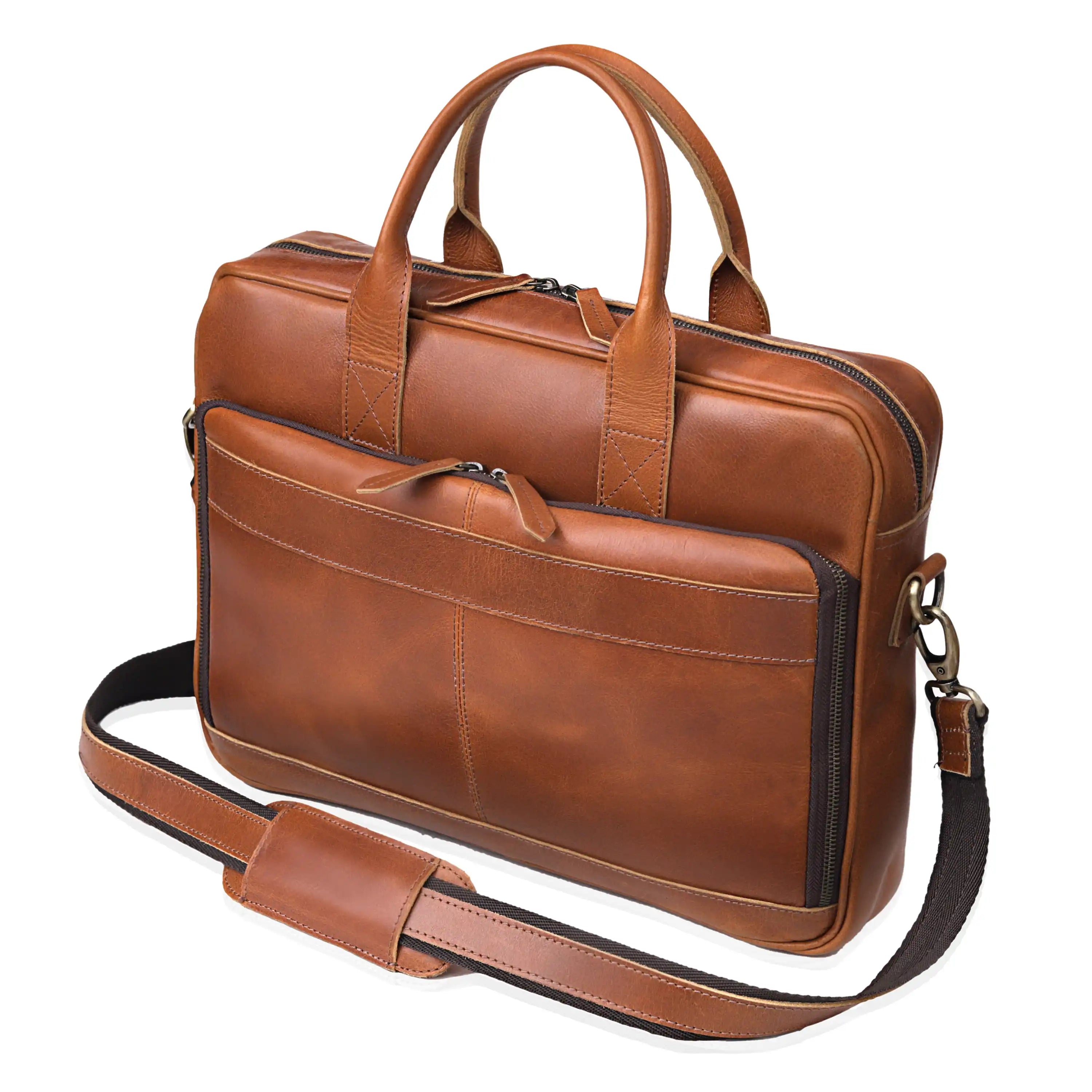 Austin Laptop Leather Briefcase - Tan