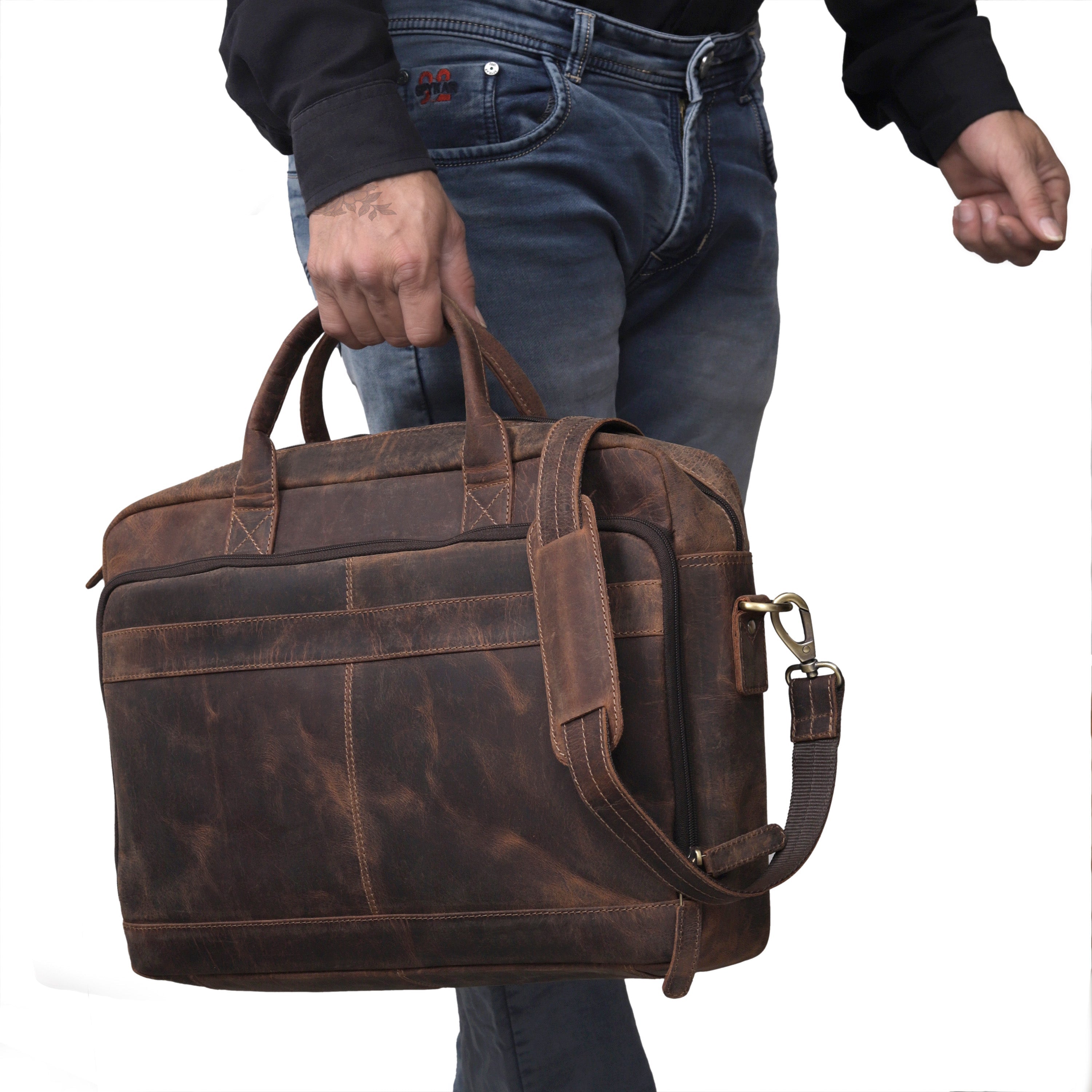 Austin Laptop Leather Briefcase - Brown