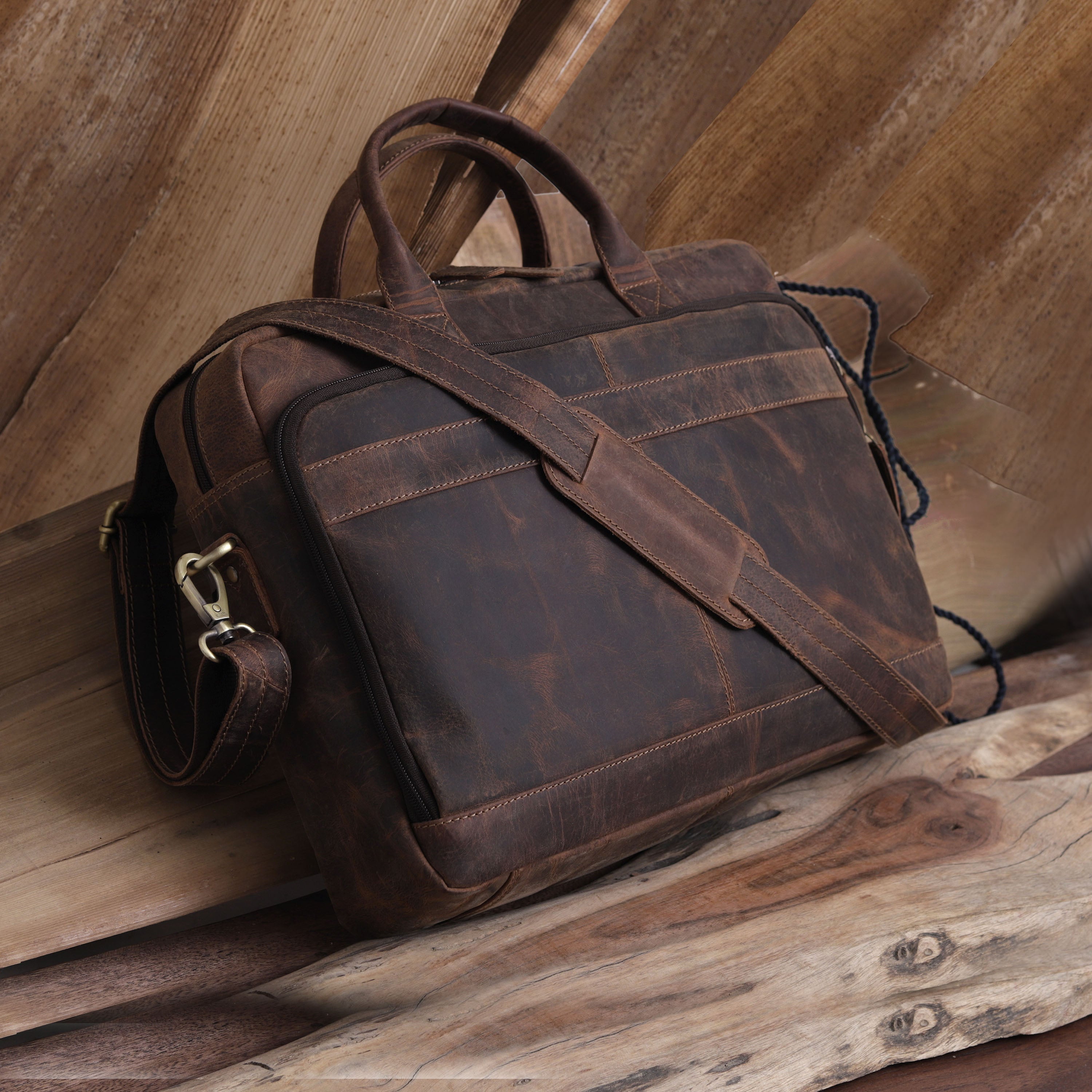 Austin Laptop Leather Briefcase - Brown