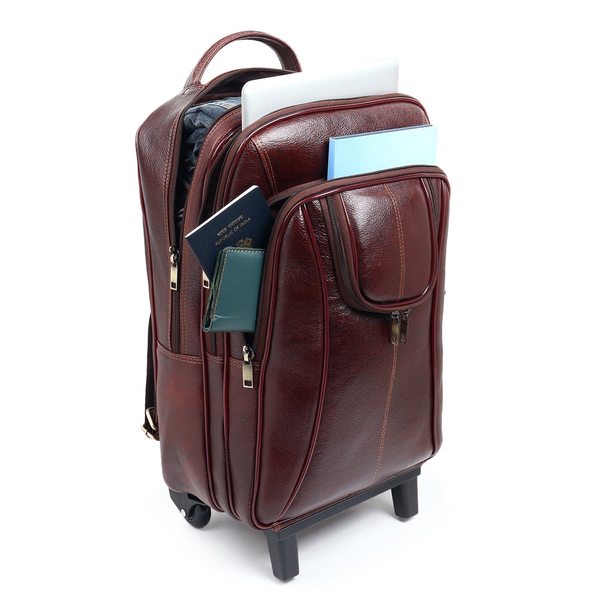 Brown Trolley Leather Backpack