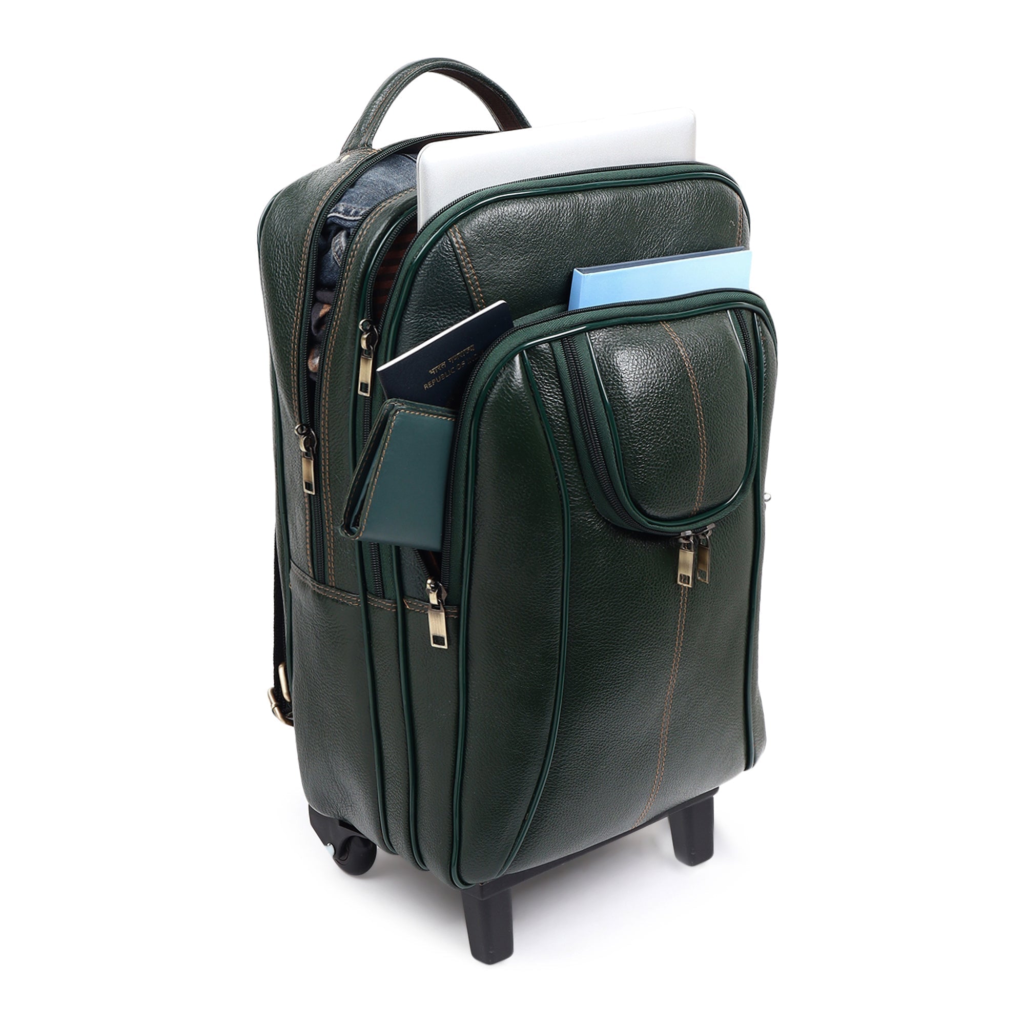 Green Trolley Leather Backpack