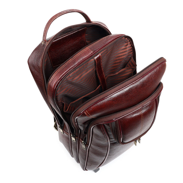 Brown Leather Rolling Backpack with Laptop Storage