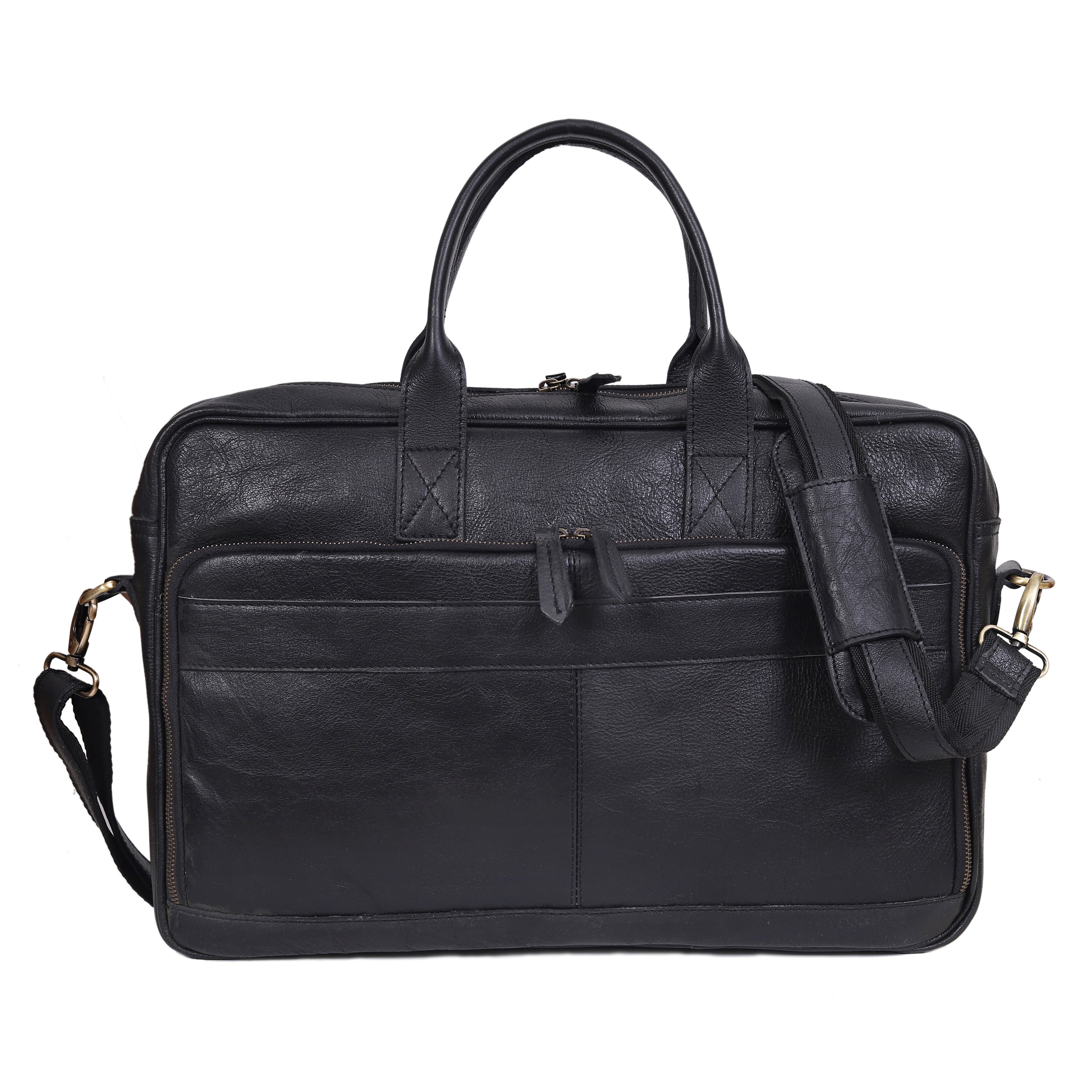 Austin Laptop Leather Briefcase - Black