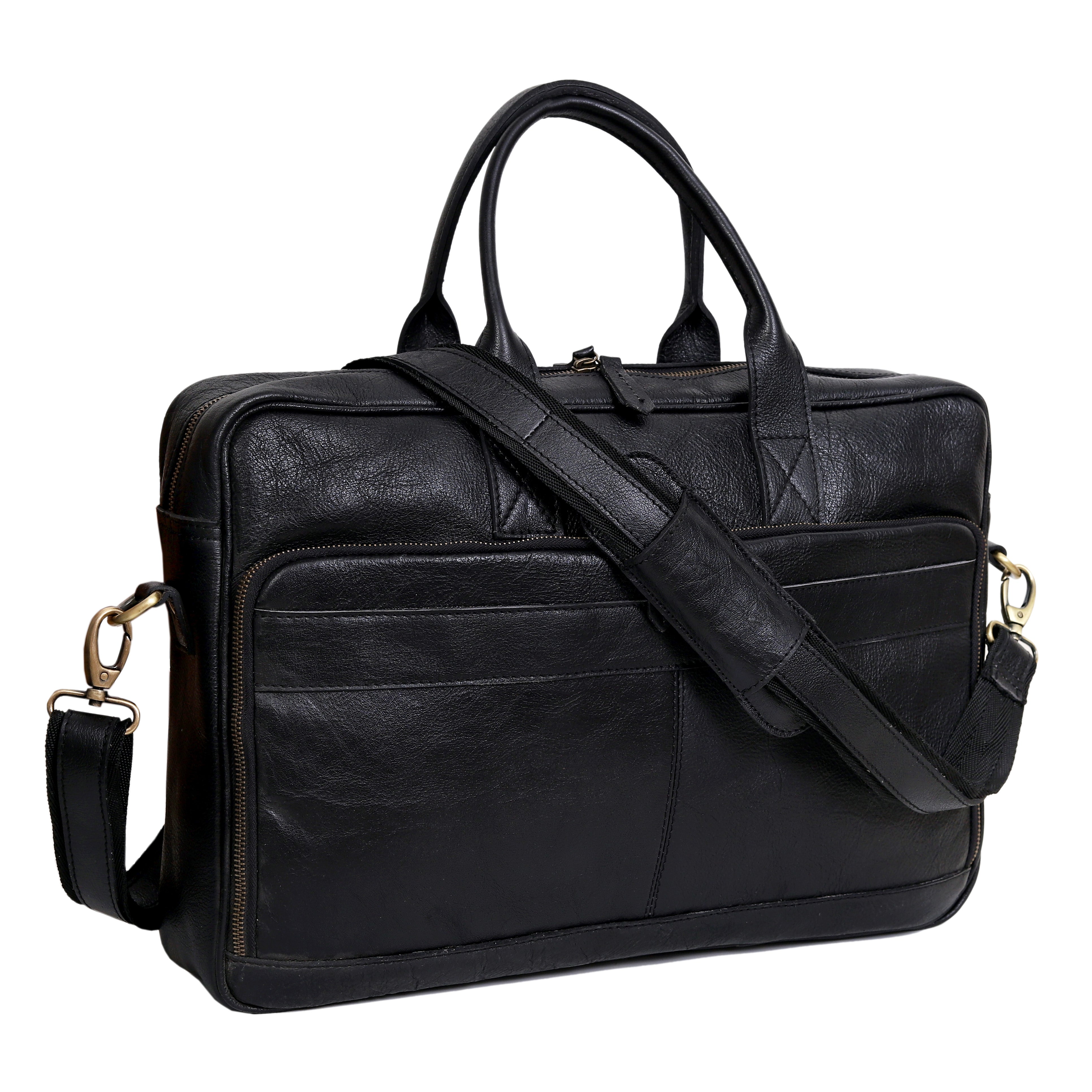 Austin Laptop Leather Briefcase - Black