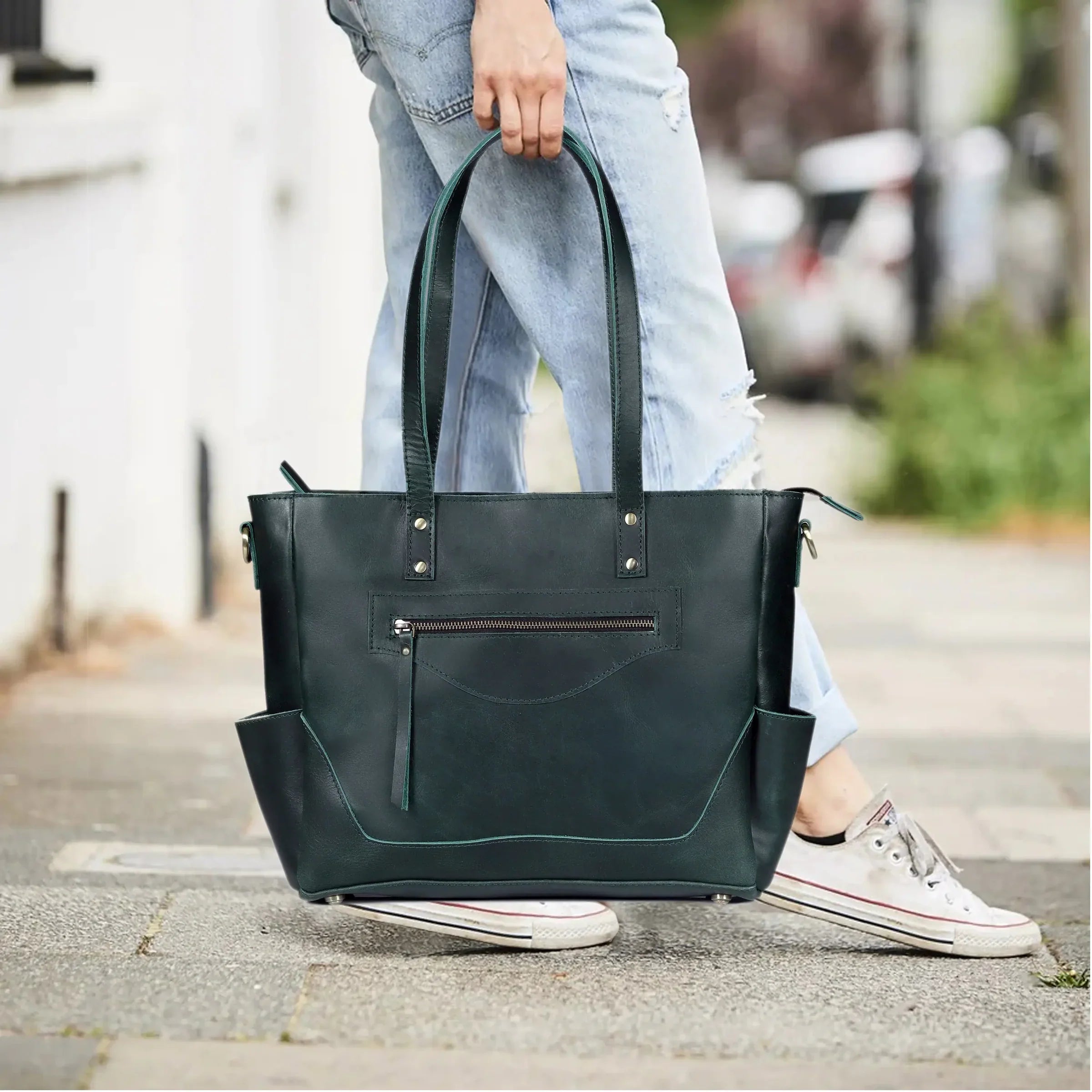 Portland Buffalo Leather Almost Perfect Tote Bag - Green