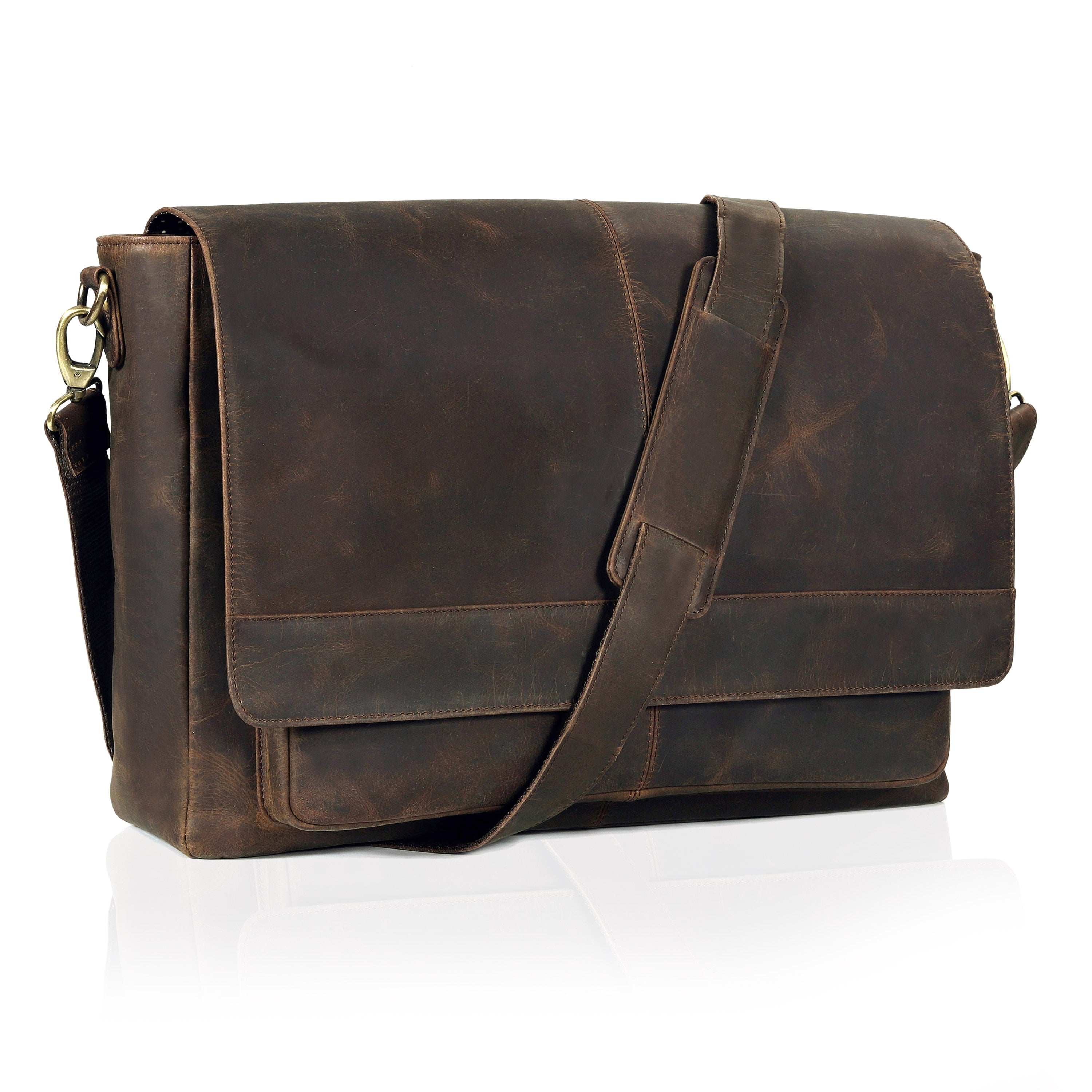 Unisex Vintage Brown Buffalo Leather Messenger Bag