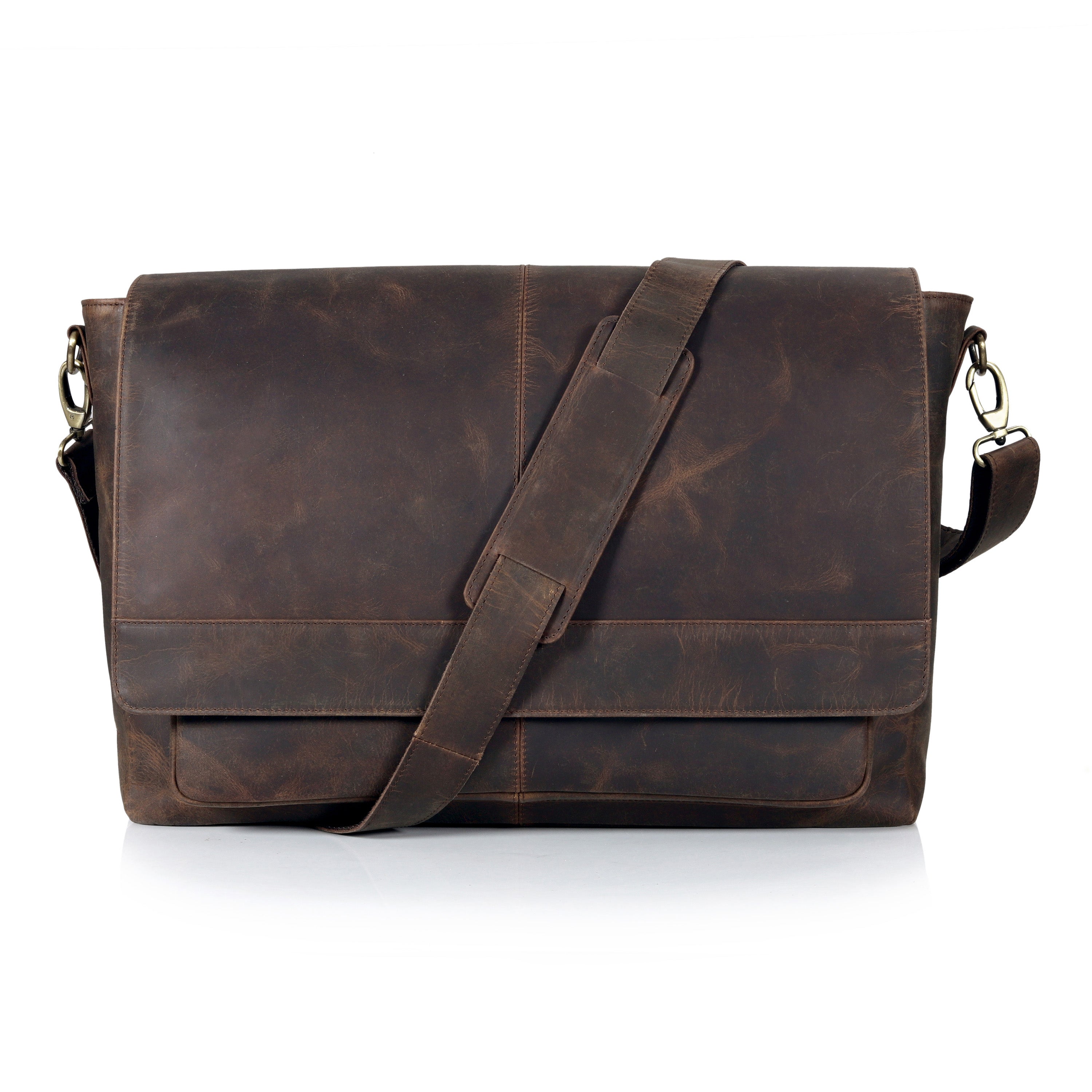 Unisex Vintage Brown Buffalo Leather Messenger Bag