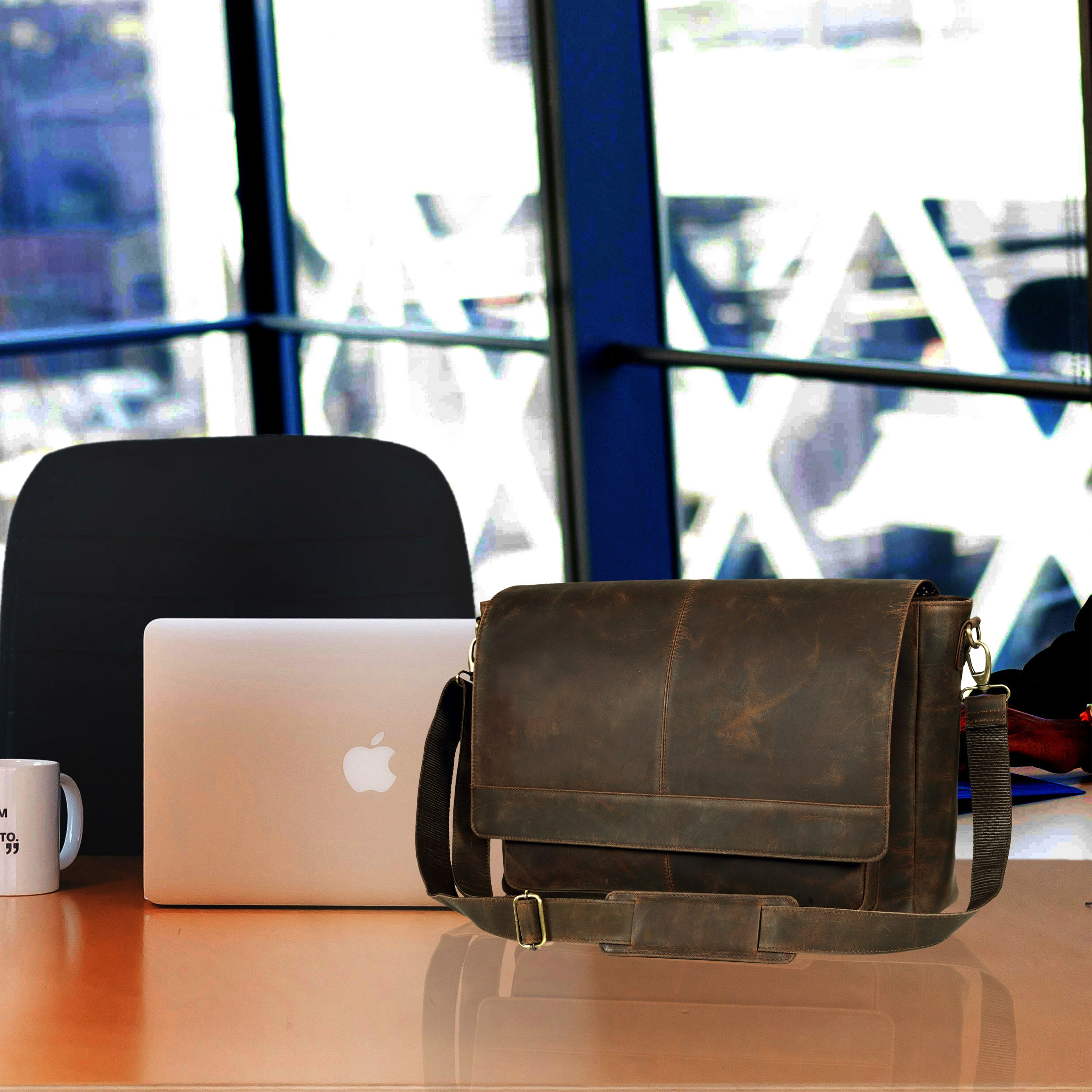 Unisex Vintage Brown Buffalo Leather Messenger Bag