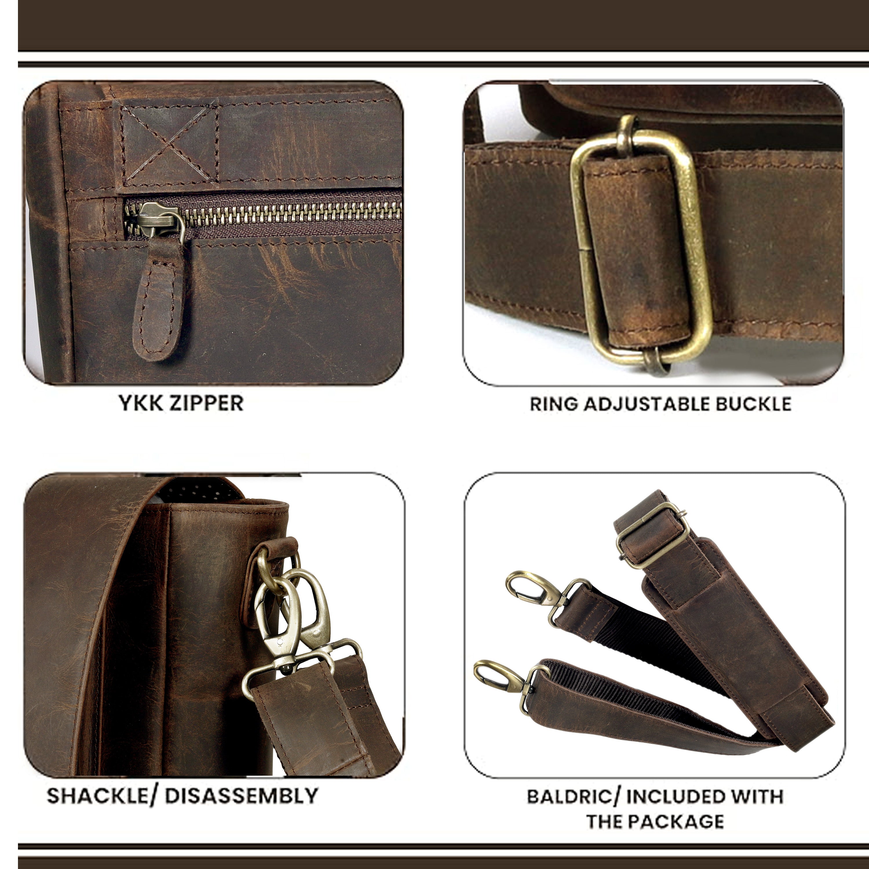 Unisex Vintage Brown Buffalo Leather Messenger Bag