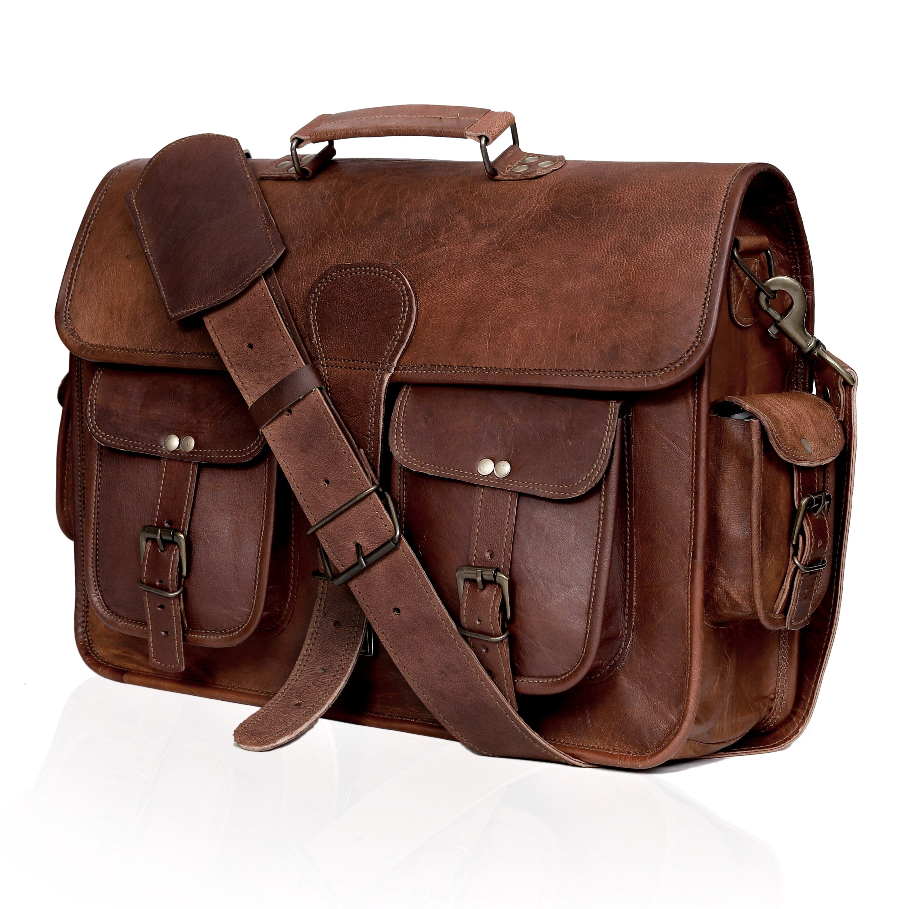 Full-Grain Leather Laptop Messenger Bag