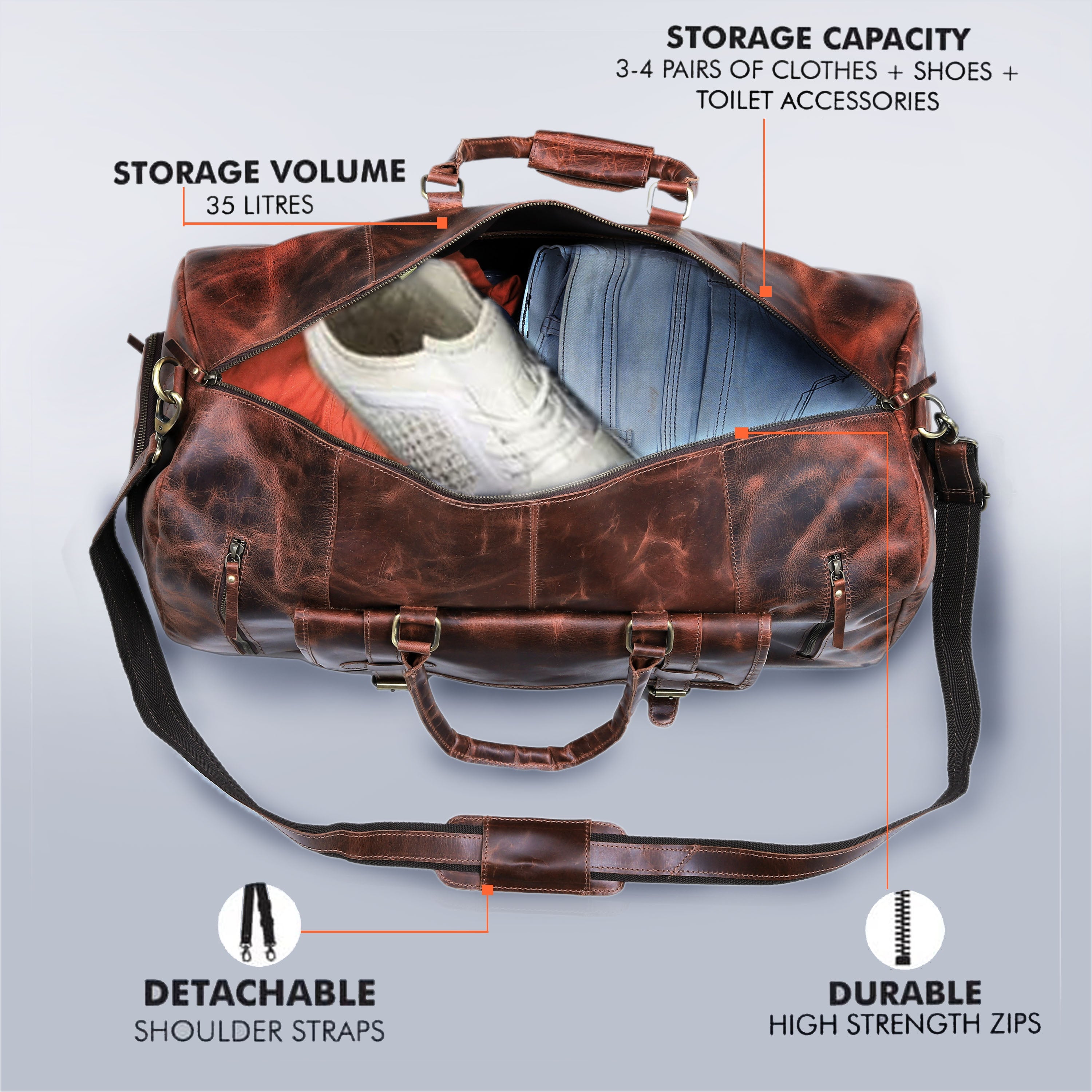 Mars Leather Duffel Bag for Men - Brown