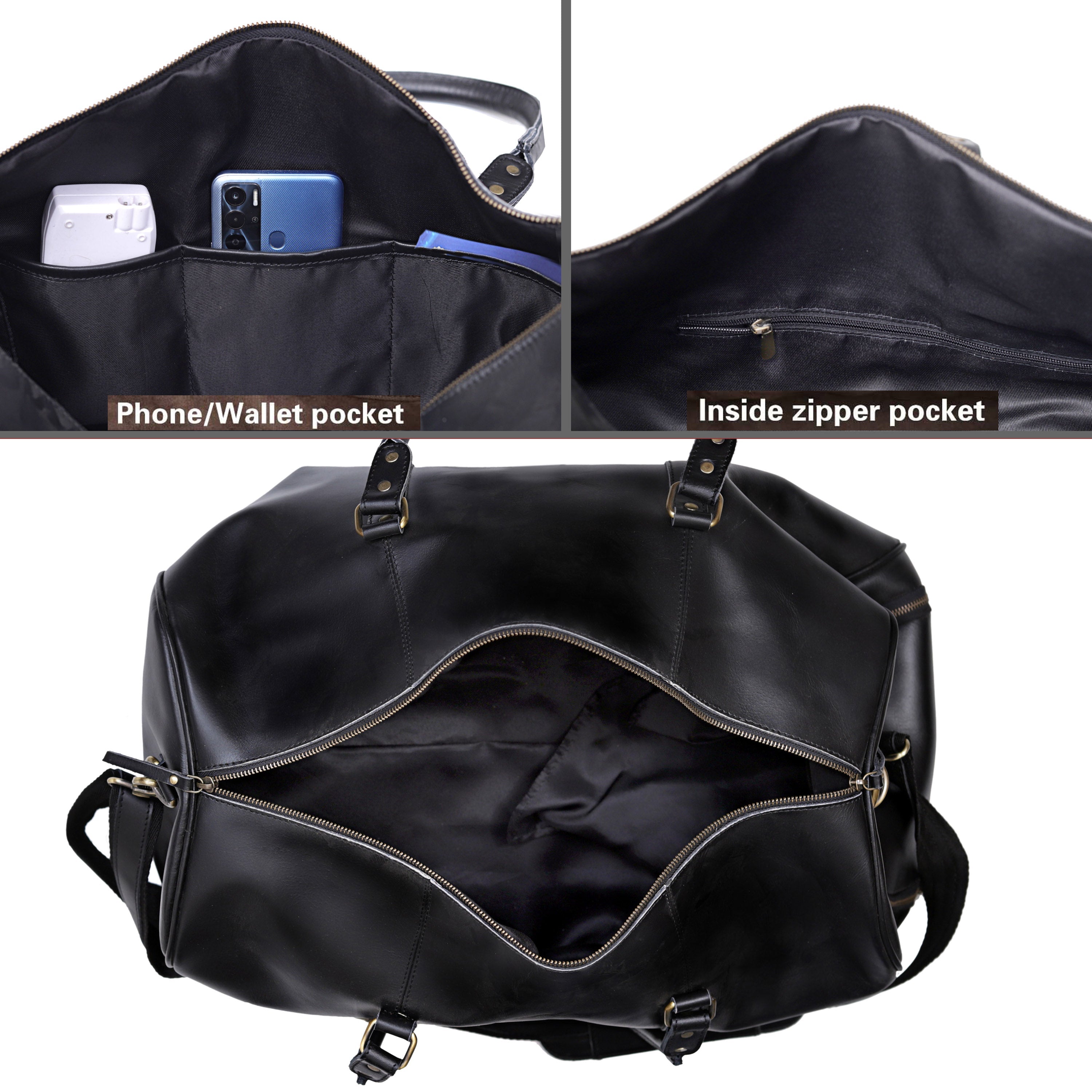 John Leather Duffel Bag - Black