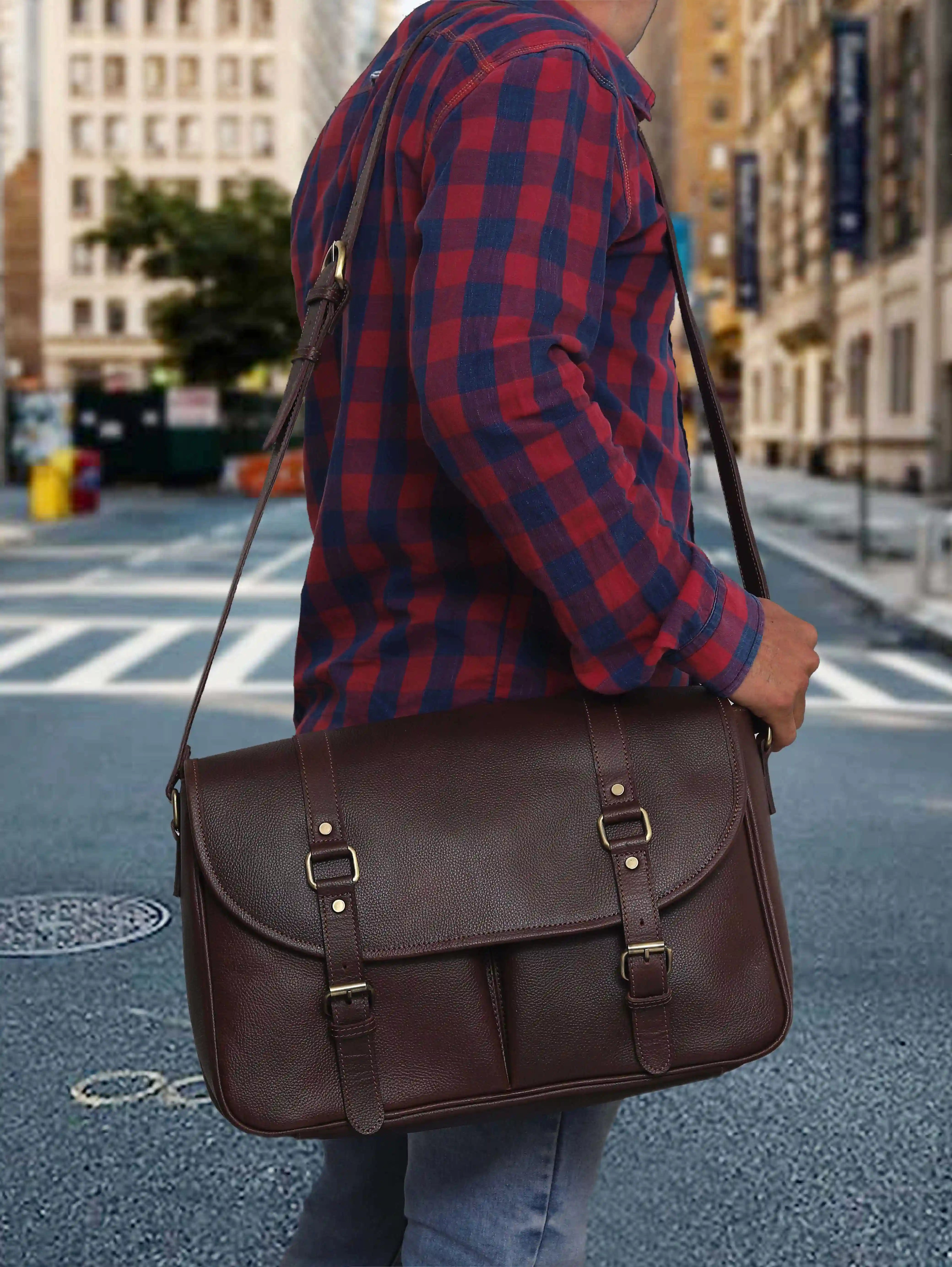 Limited Edition Full-Grain Buffalo Leather Laptop Messenger Bag